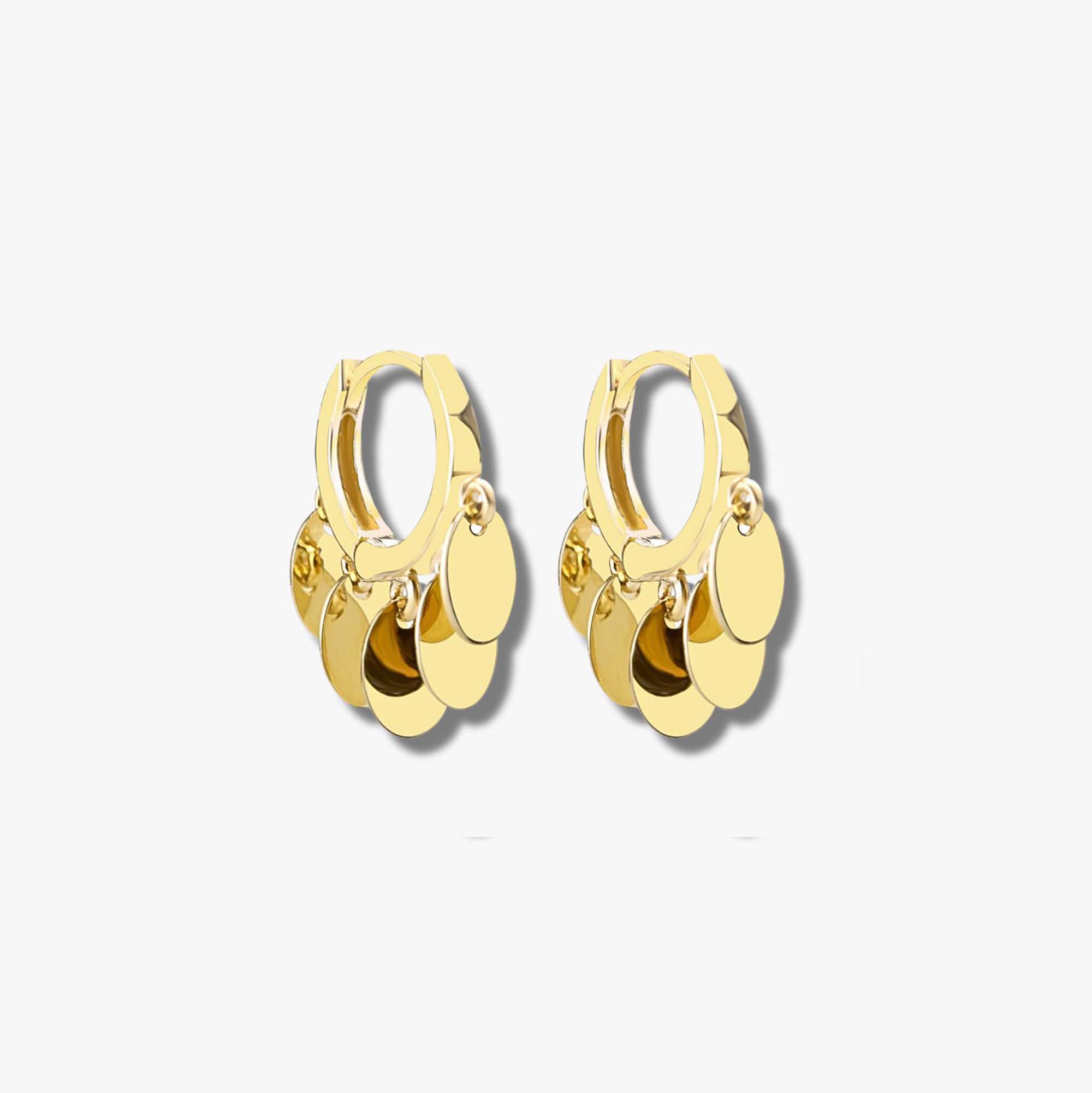 Dangle Oval Charm Hoops in 14K Gold