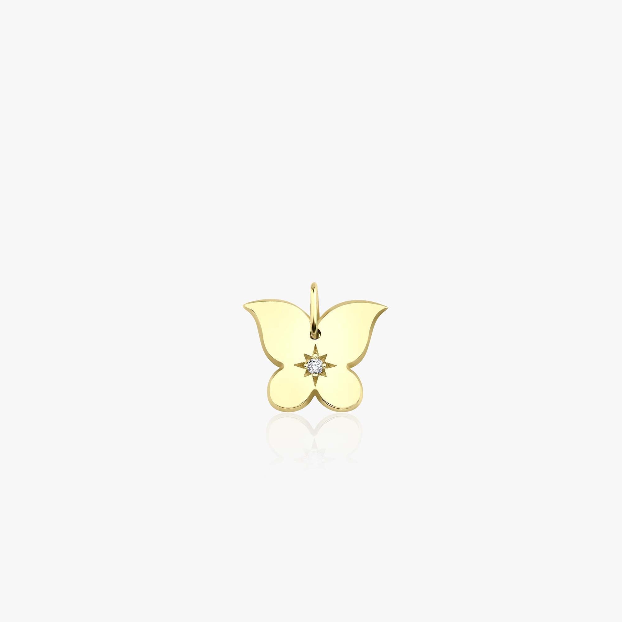 Diamond Star Inlaid Butterfly Pendant in 14K Gold
