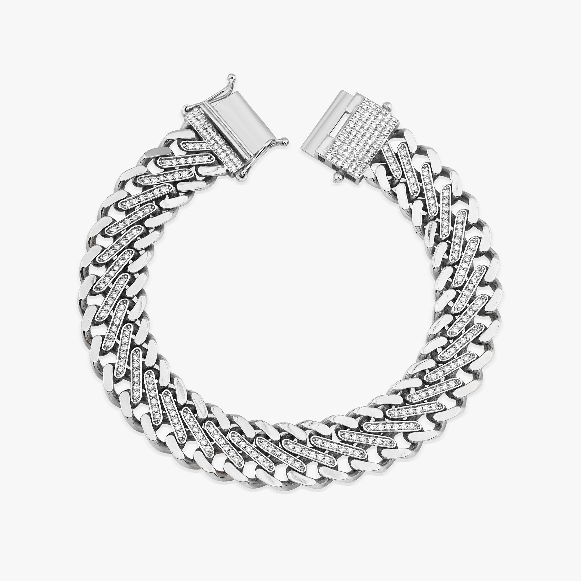 Pave Diamond Link Chain Bracelet in 14K Gold / Modernized Cuban