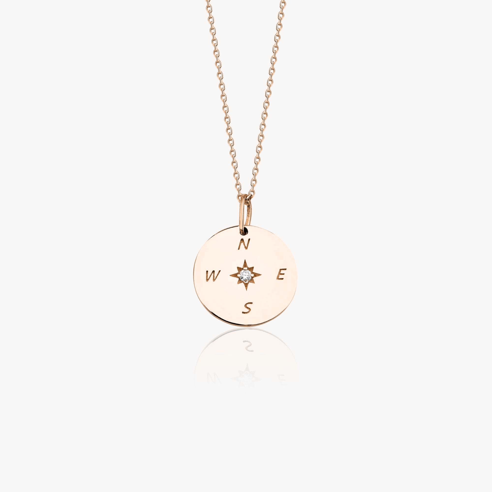 Diamond Compass Necklace in 14K Gold
