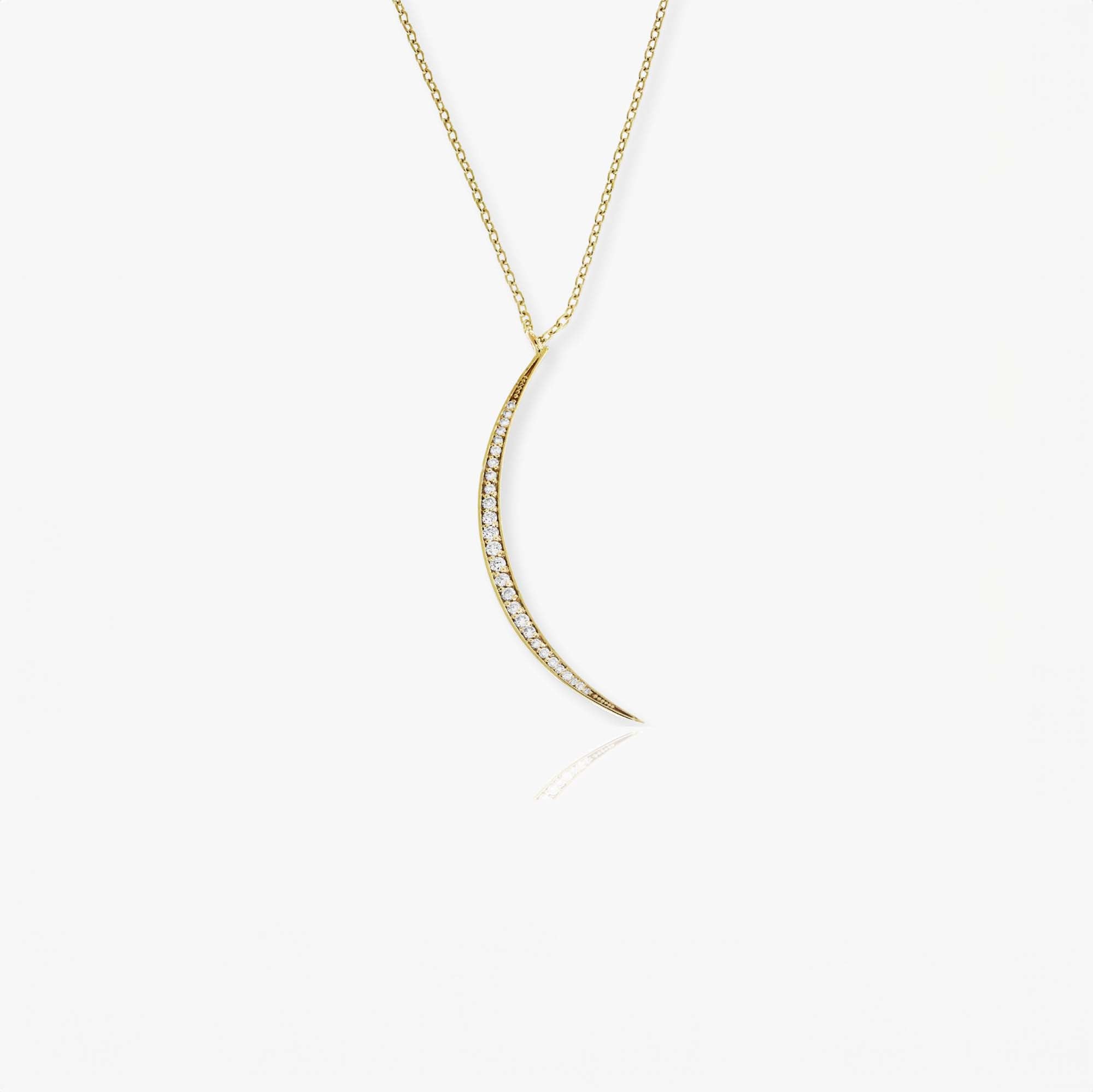 Diamond Crescent Moon Necklace in 14K Gold