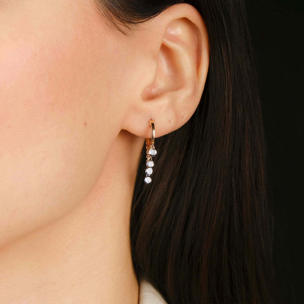 Diamond Dangling Charm Hoops in 14K Gold