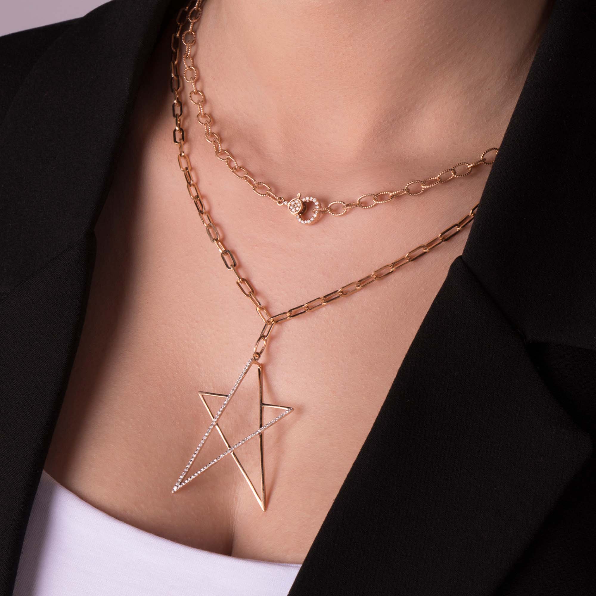 Double Sided Diamond Lock Necklace in 14K Gold