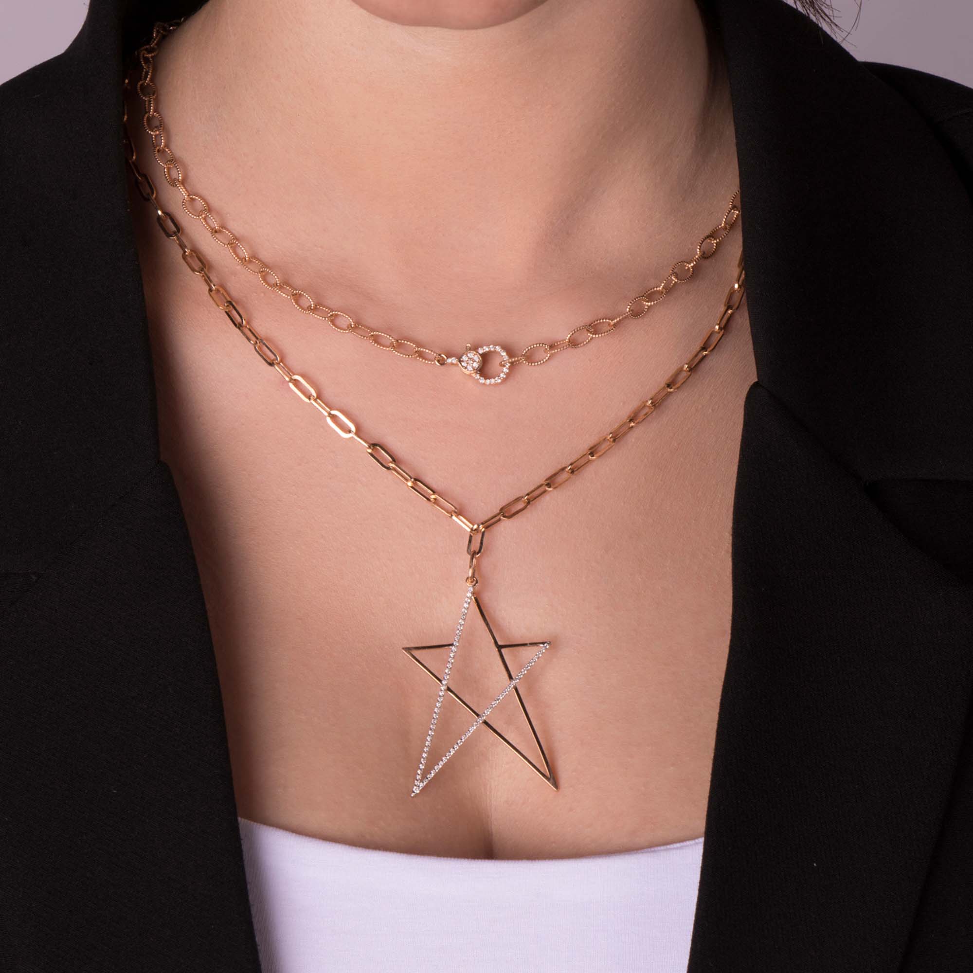 Double Sided Diamond Lock Necklace in 14K Gold