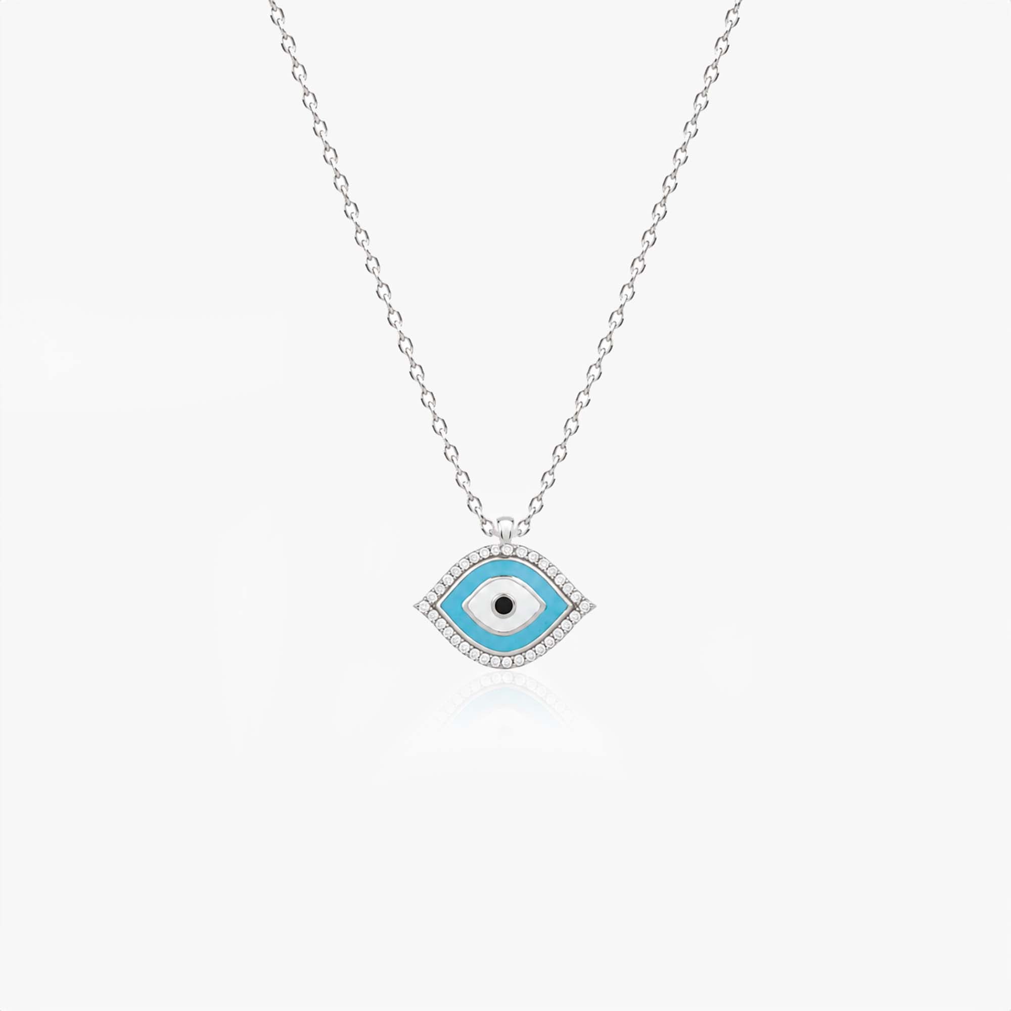 Traditional Elongated Diamond Evil Eye Necklace 14K Gold