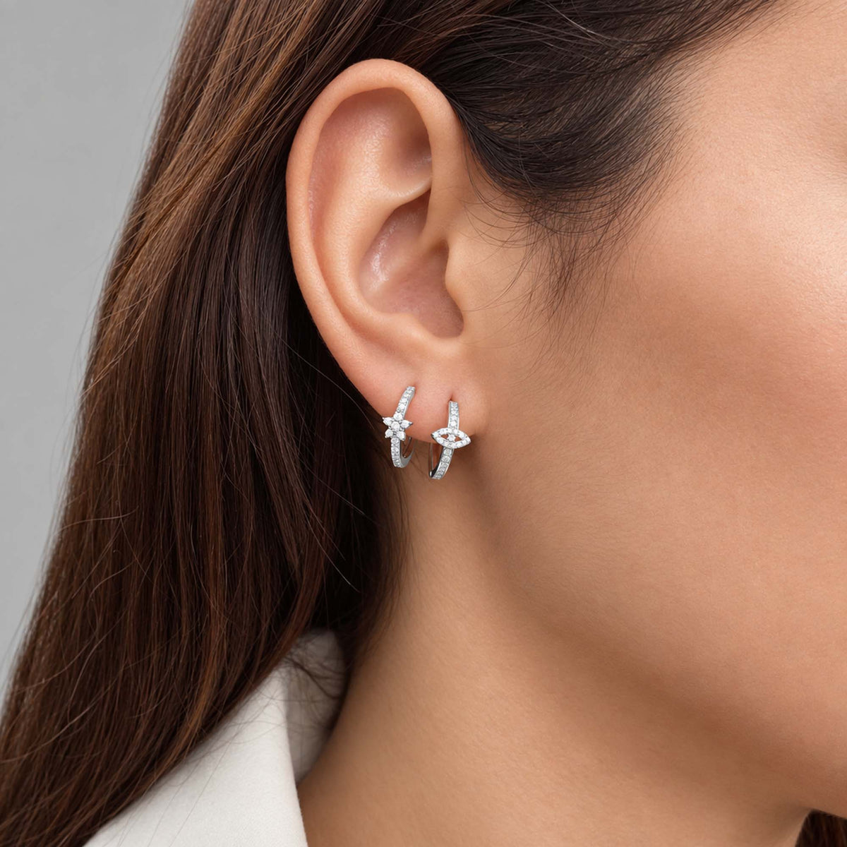 Pave Diamond Eye Hoops in 14K Gold