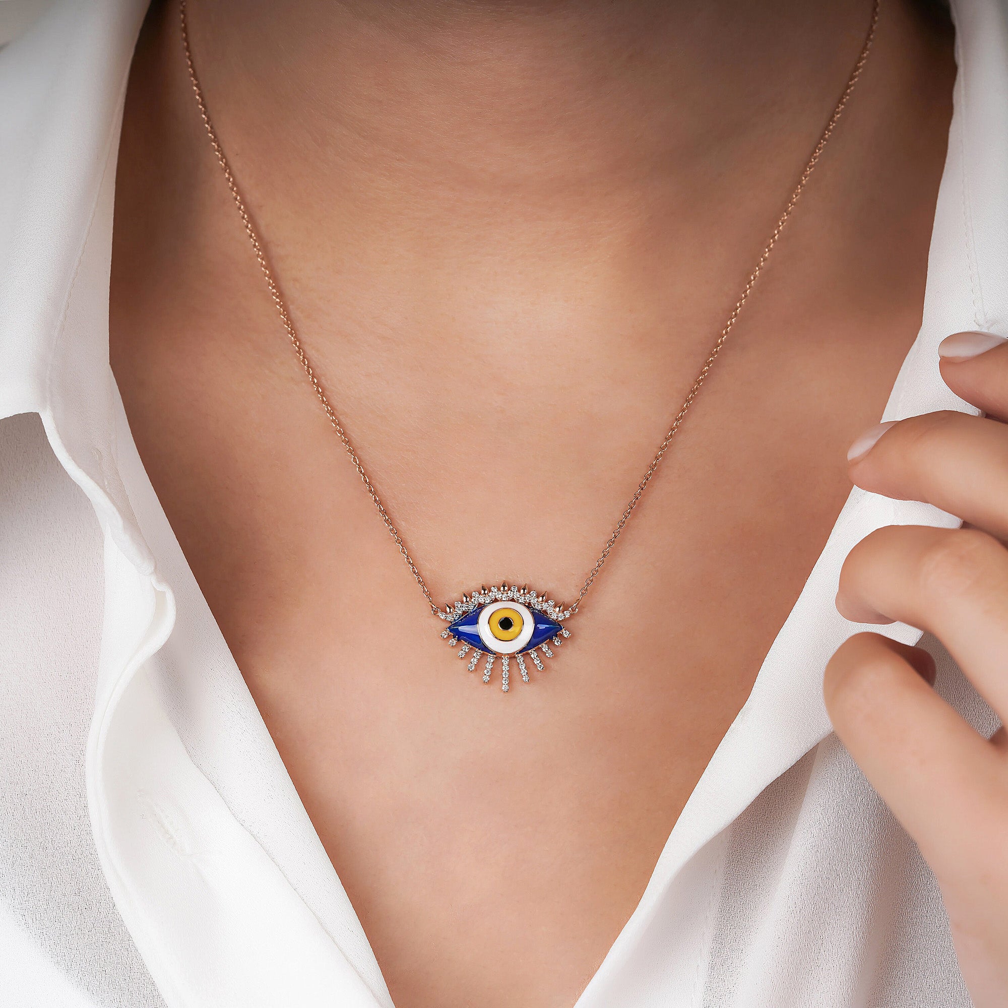Diamond Eternal Evil Eye Necklace Available in 14K and 18K Gold