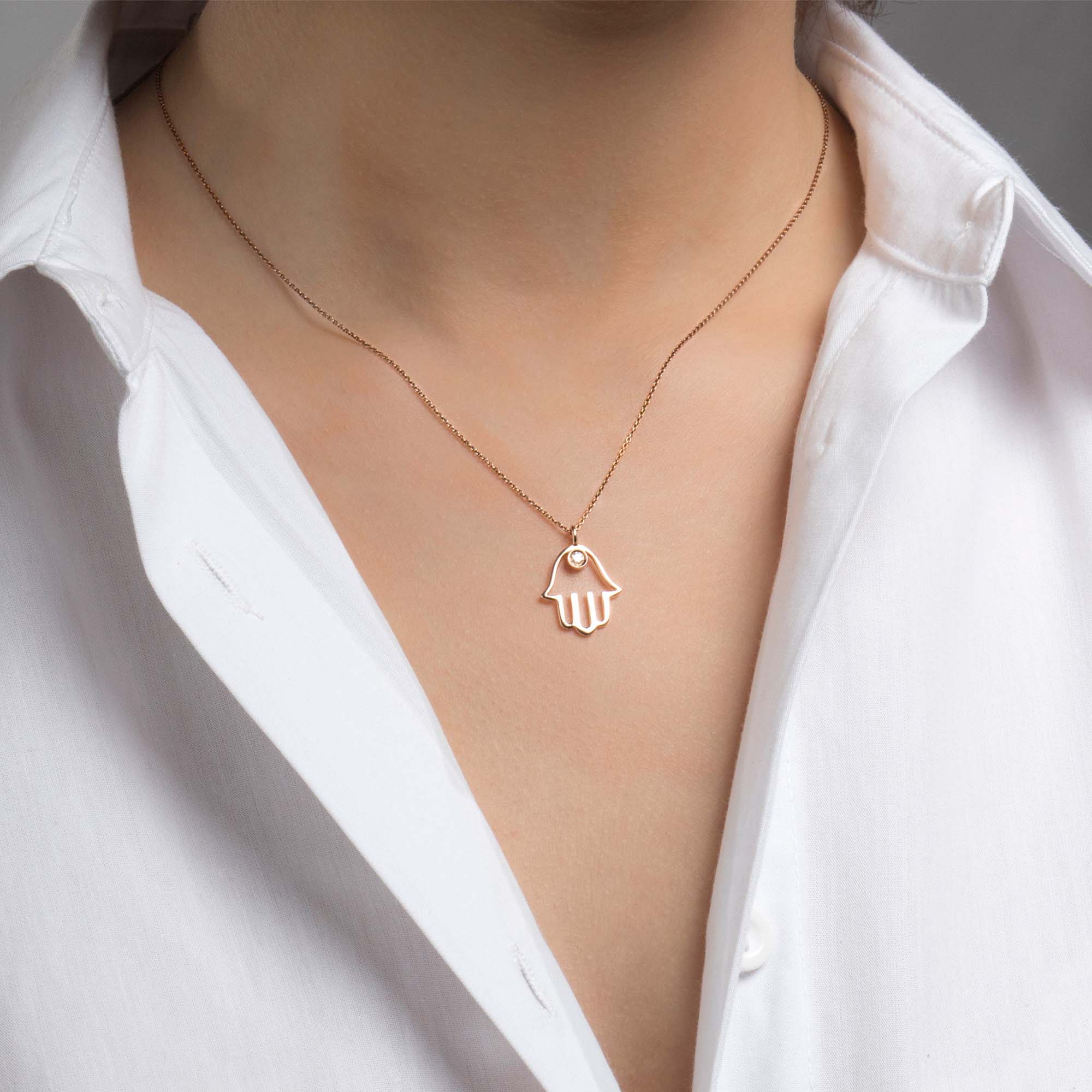 Diamond Hamsa Necklace in 14K Gold