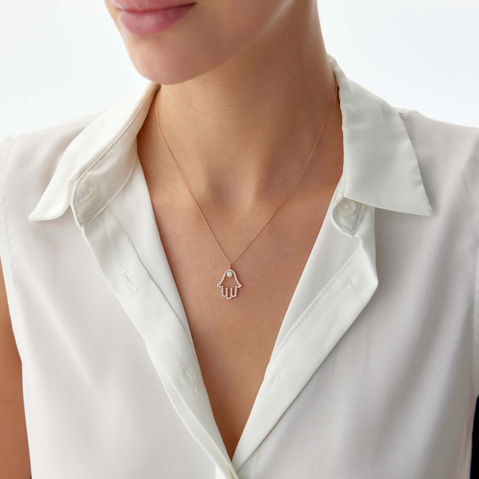 Diamond Hamsa Necklace in 14K Gold