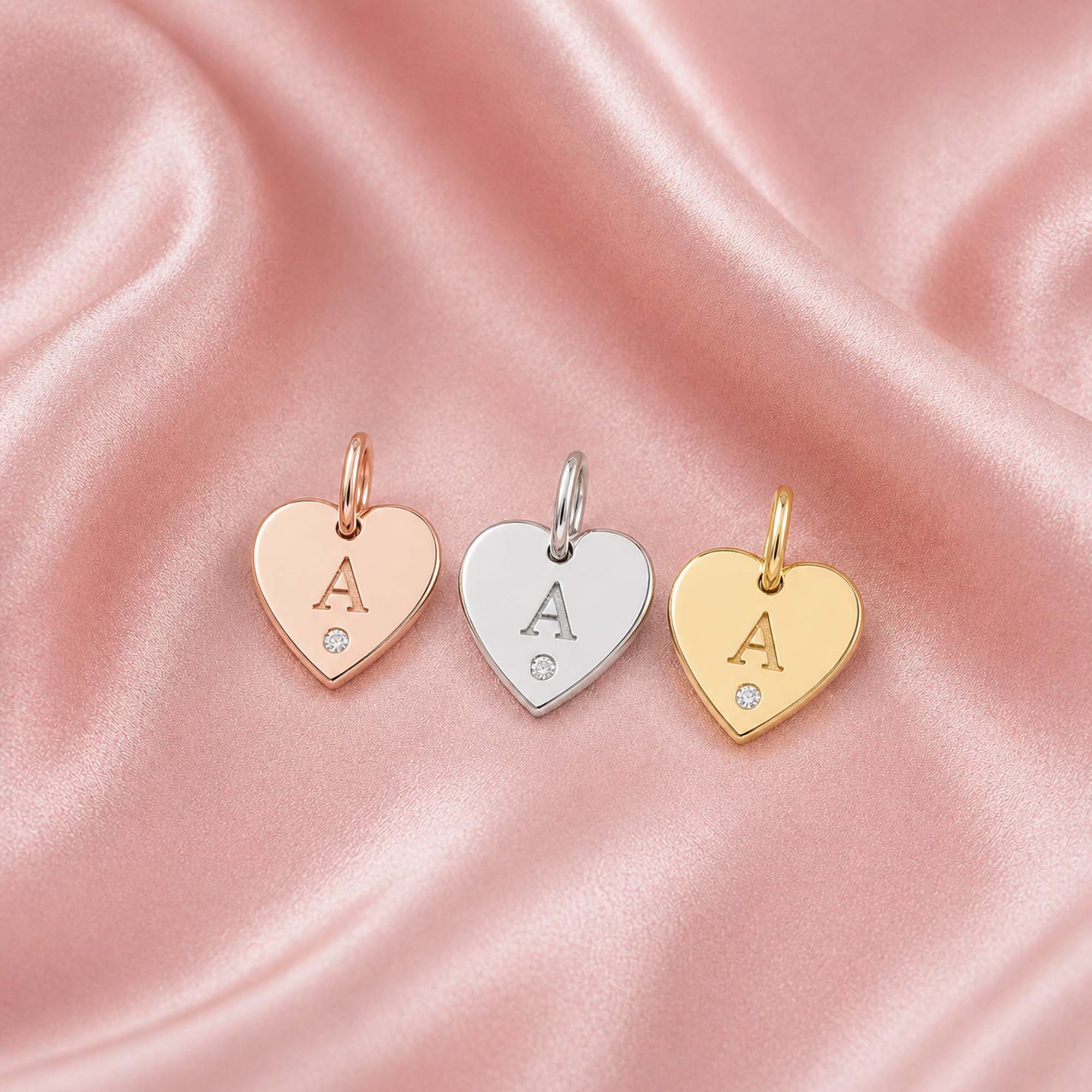 Mini Birthstone Initial Heart Pendant in 14K Gold
