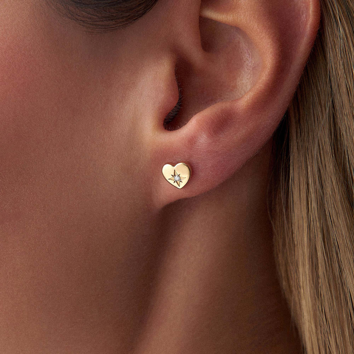 Diamond Heart Studs in 14K Gold