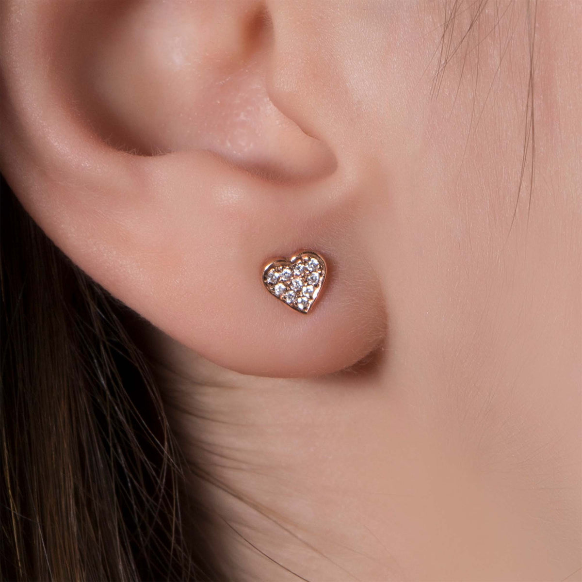 Mini Pave Diamond Heart Studs in 14K Gold