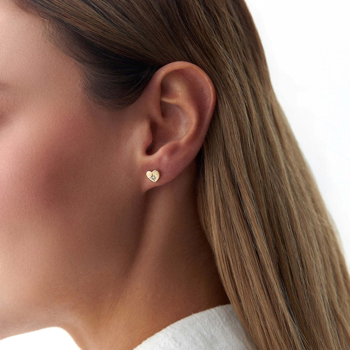 Diamond Heart Studs in 14K Gold