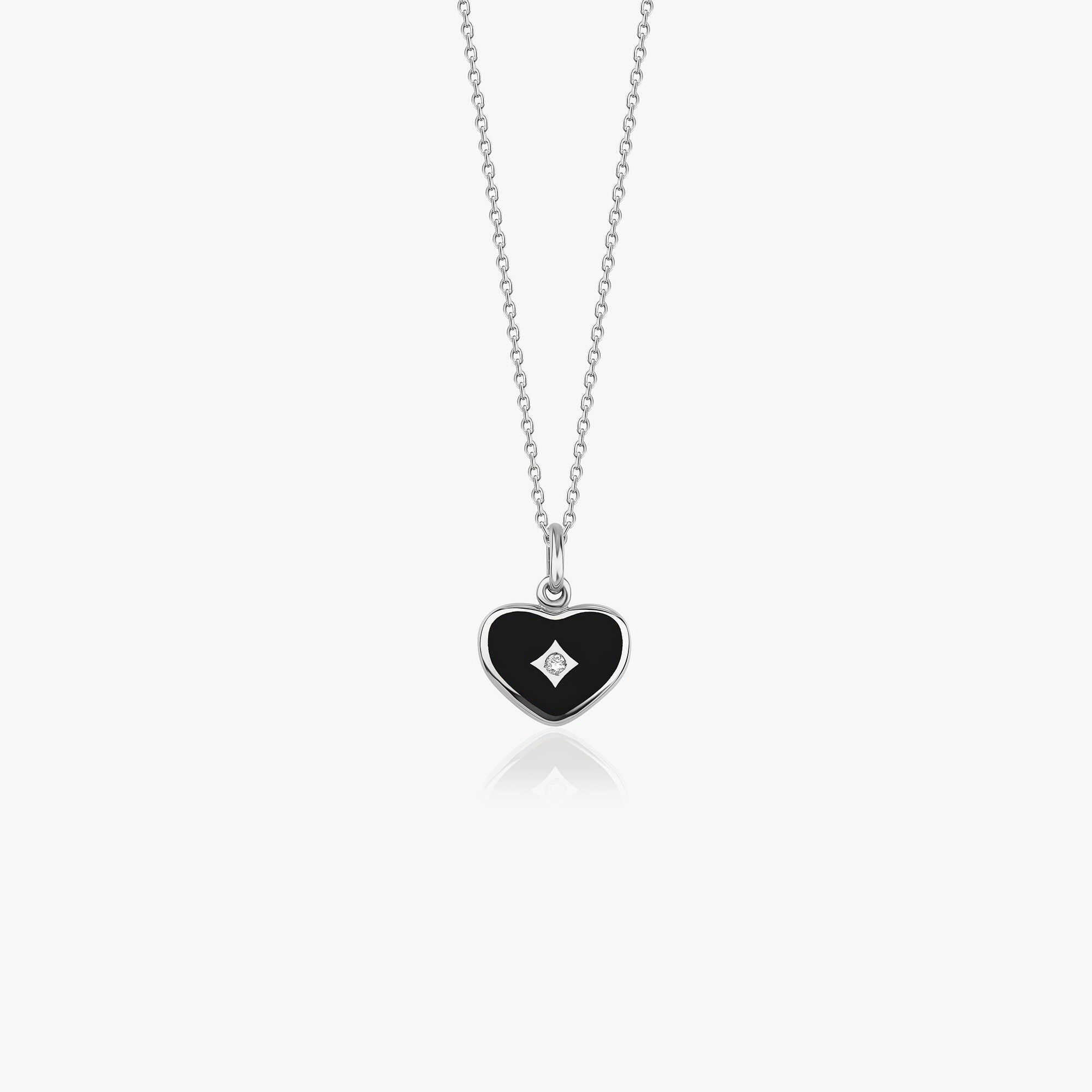 Mini Diamond Black Heart Necklace in 14K Gold