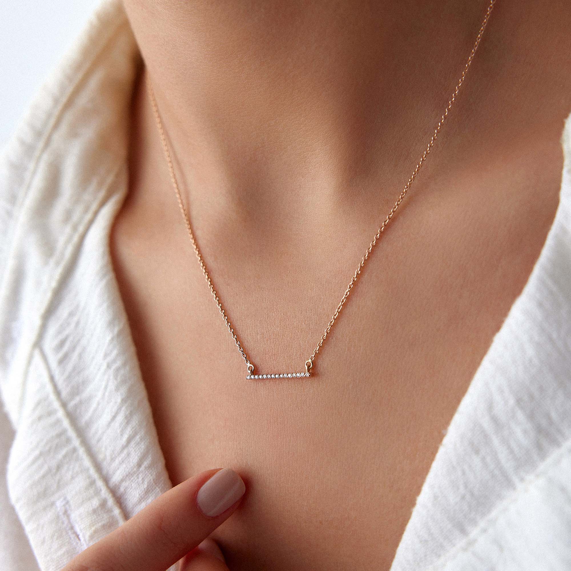 Horizontal Diamond Bar Necklace in 14K Gold