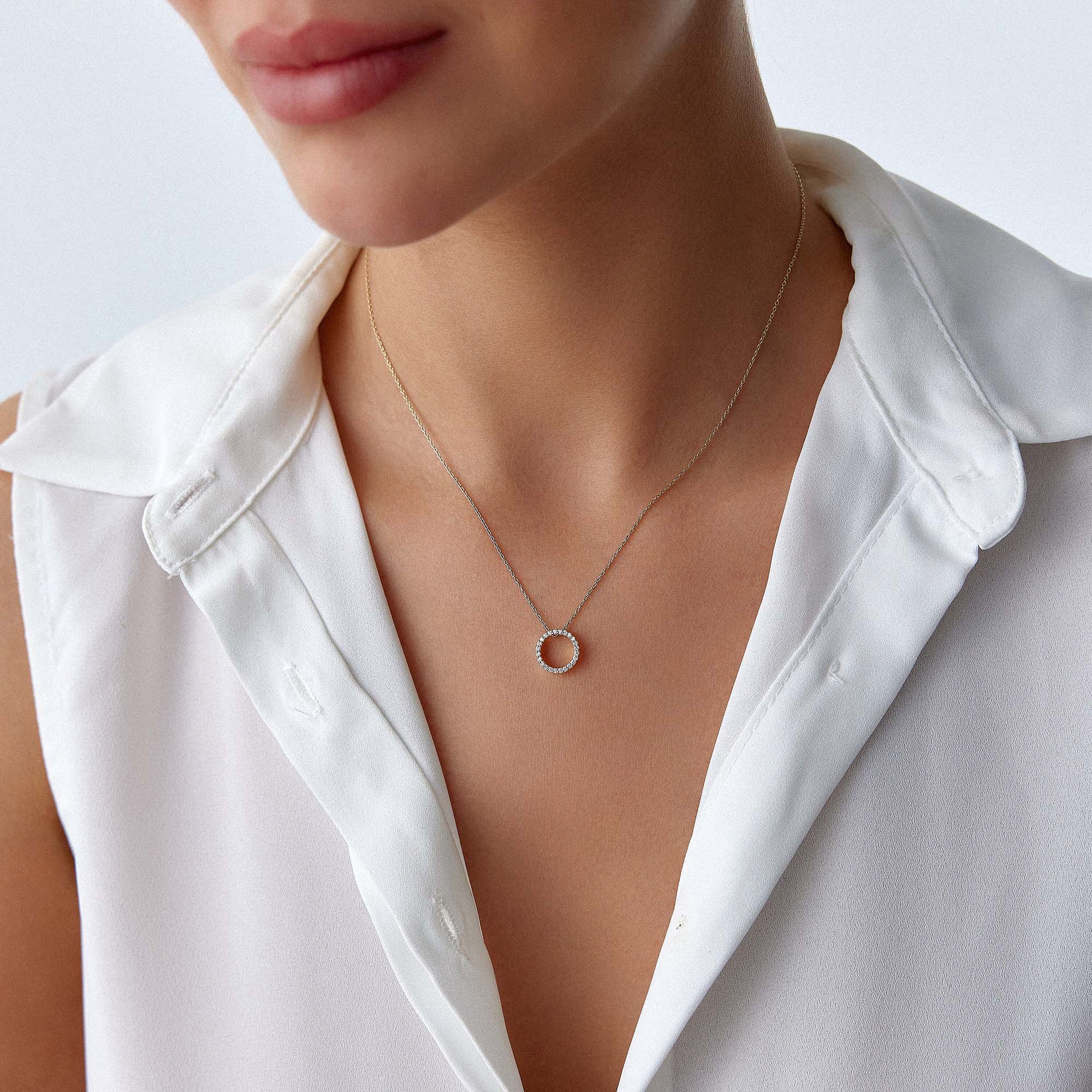 Open Diamond Circle Necklace in 14K Gold