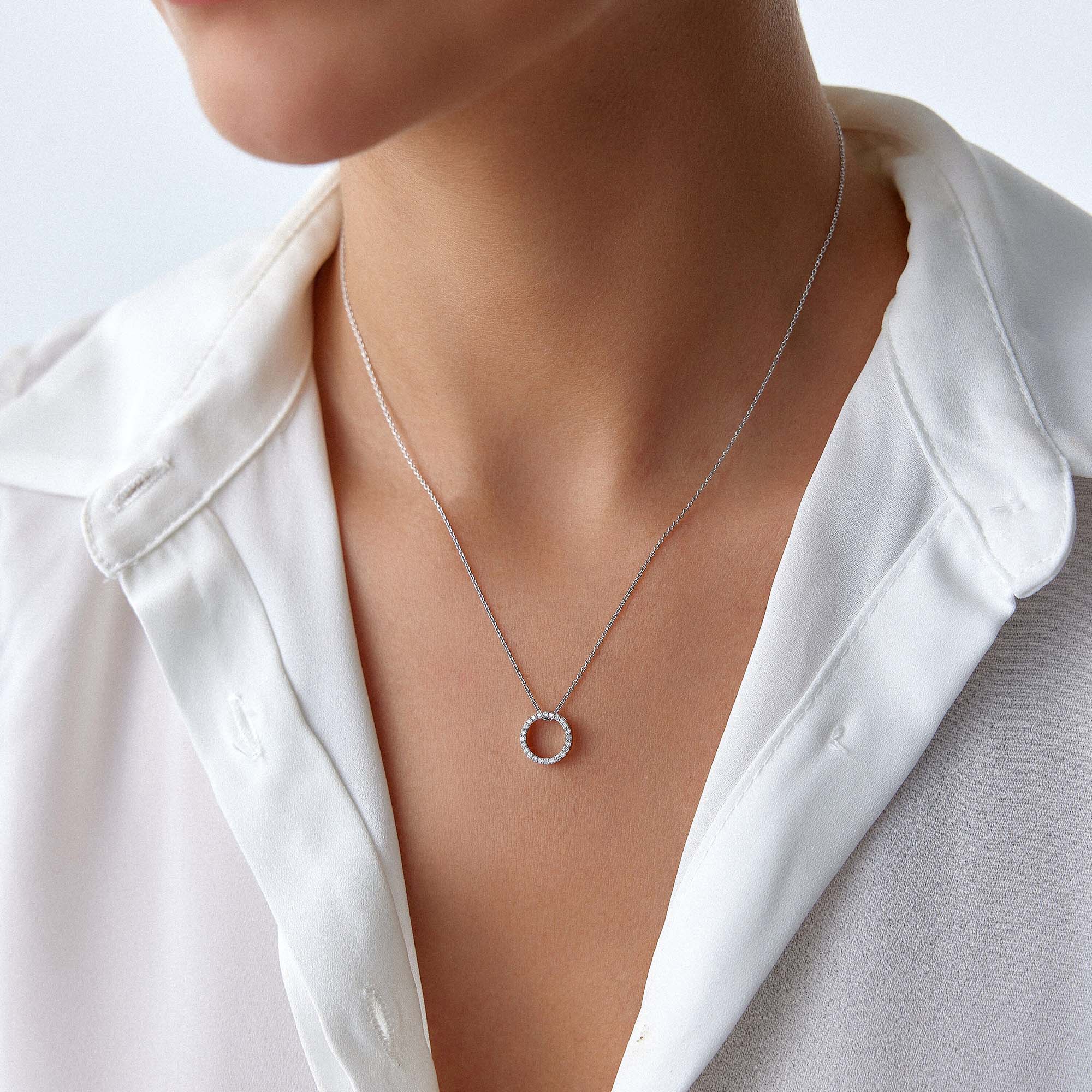 Open Diamond Circle Necklace in 14K Gold
