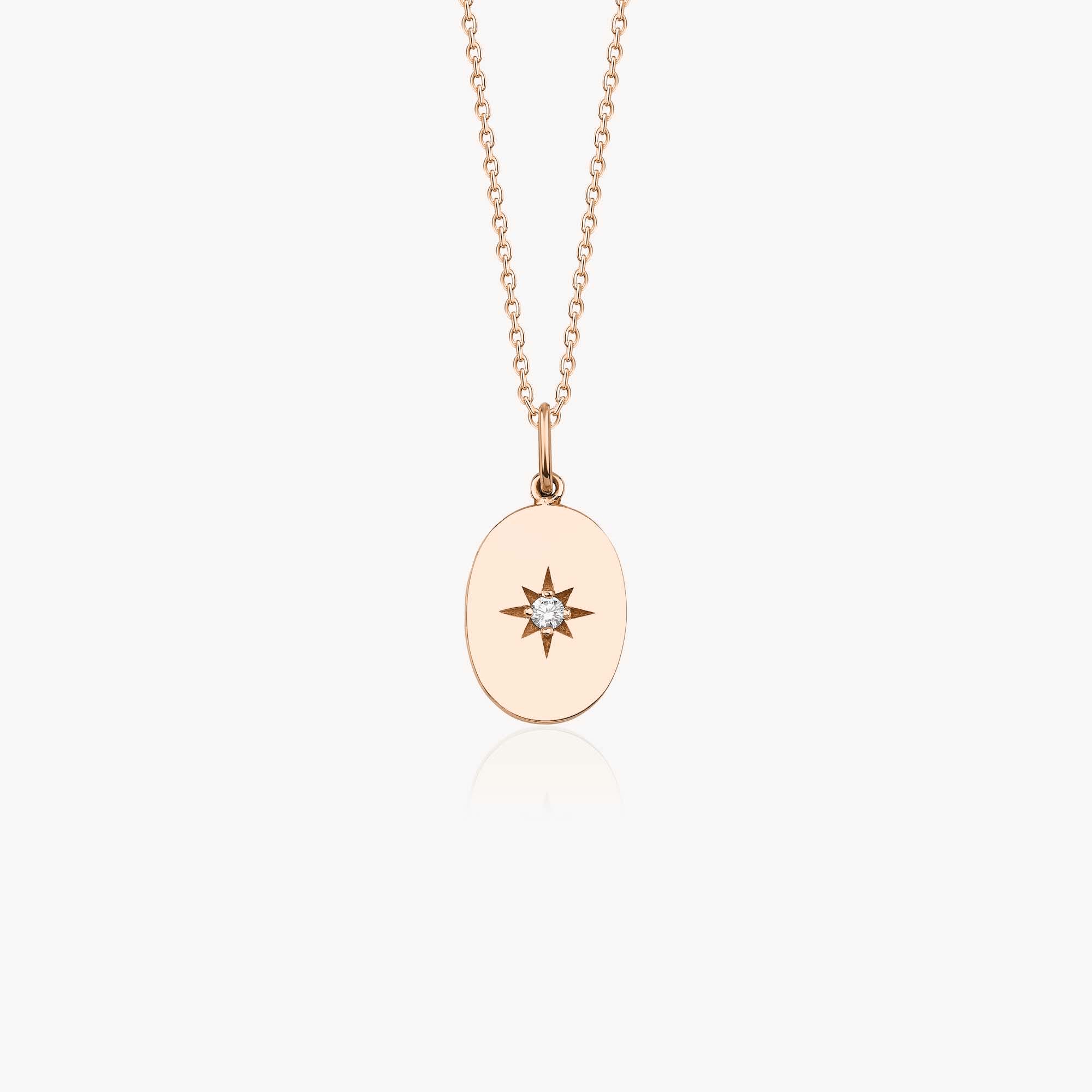 Diamond Oval North Star Necklace in 14K Gold