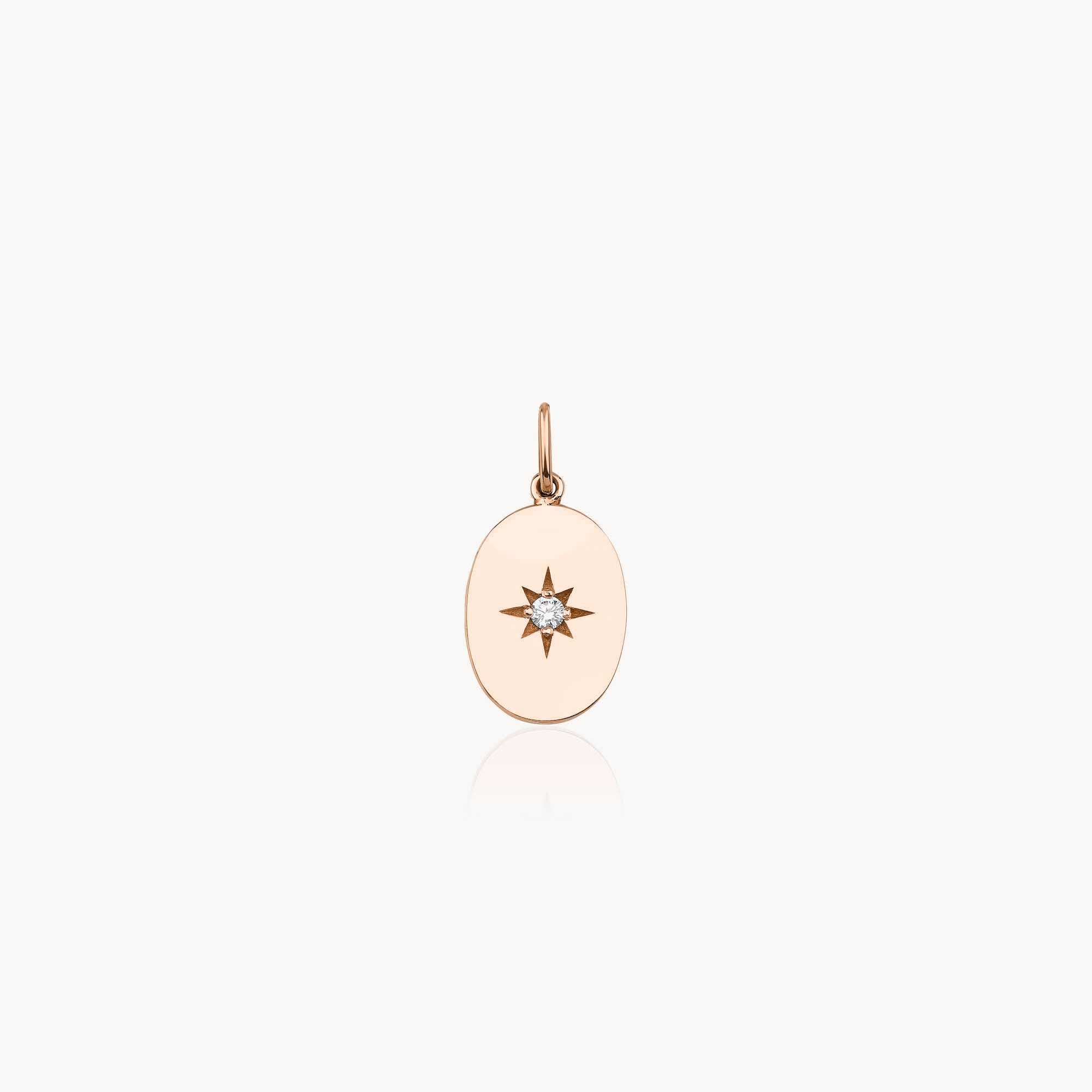 Diamond Oval North Star Pendant in 14K Gold