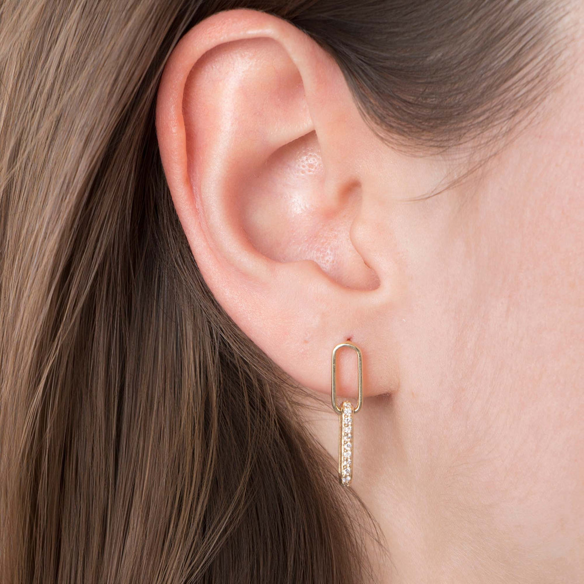 Diamond Paperclip Studs in 14K Gold