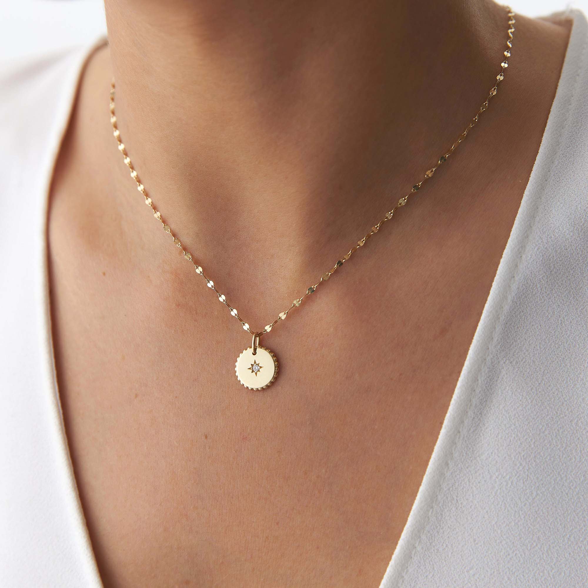 Diamond Polaris Necklace With Glitter Chain in 14K Gold