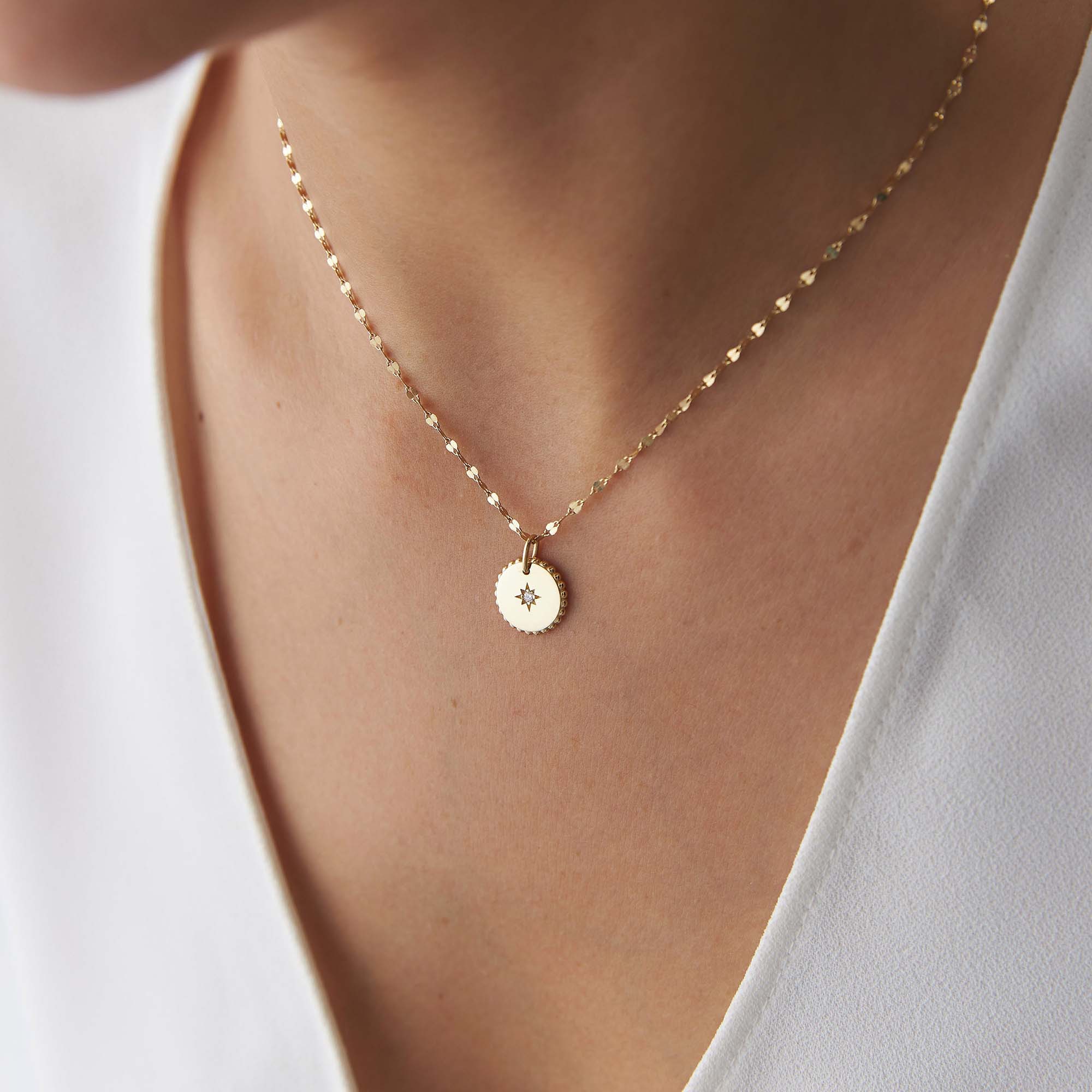 Diamond Polaris Necklace With Glitter Chain in 14K Gold