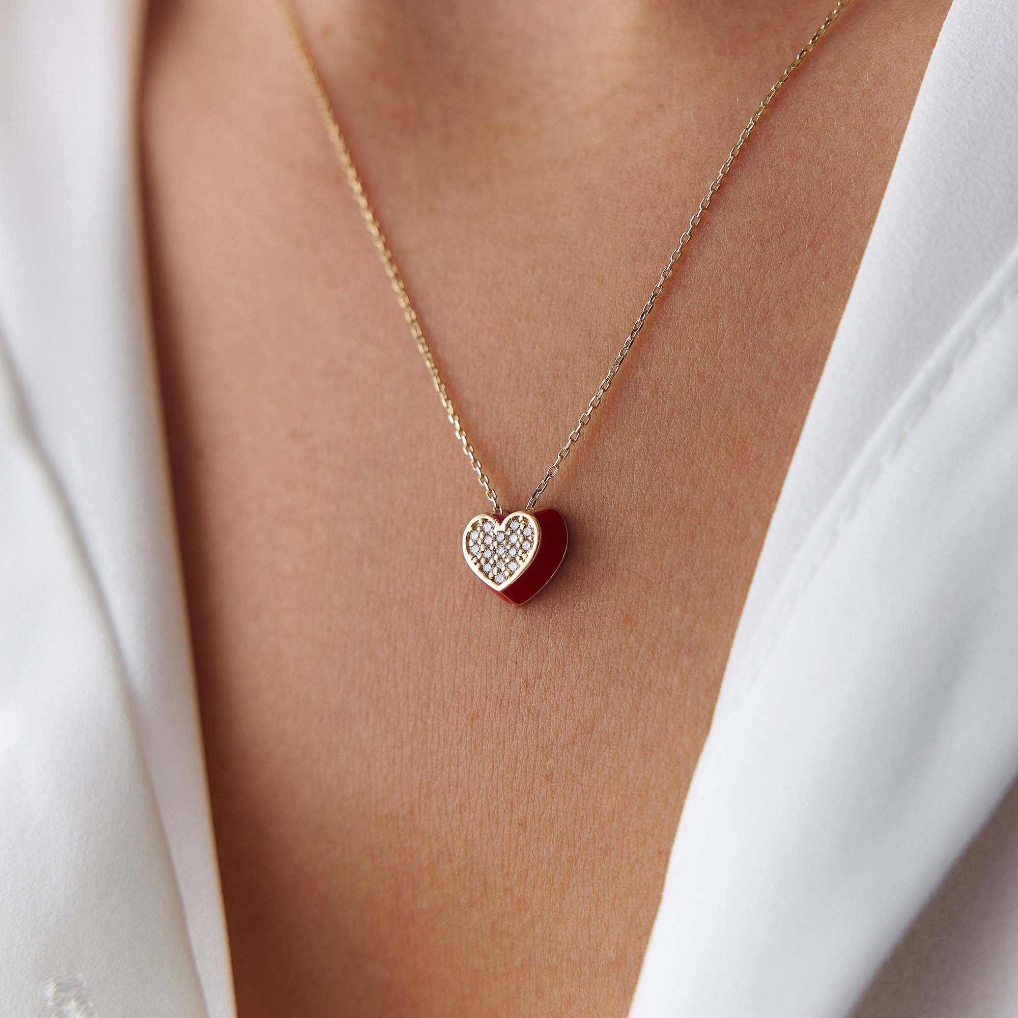 Diamond Red Heart Necklace in 14K Gold