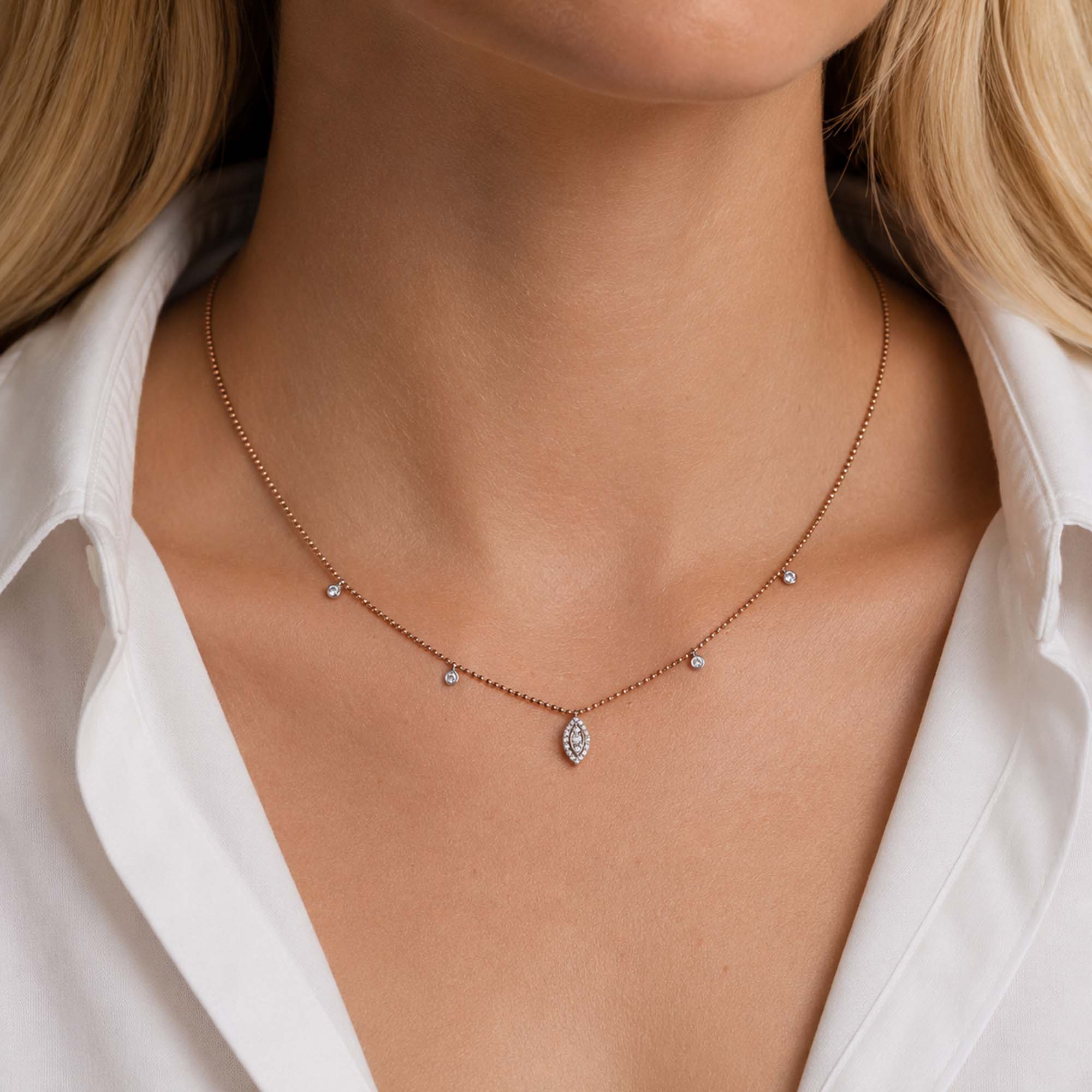 Diamond Spear Station Necklace in 14K Gold