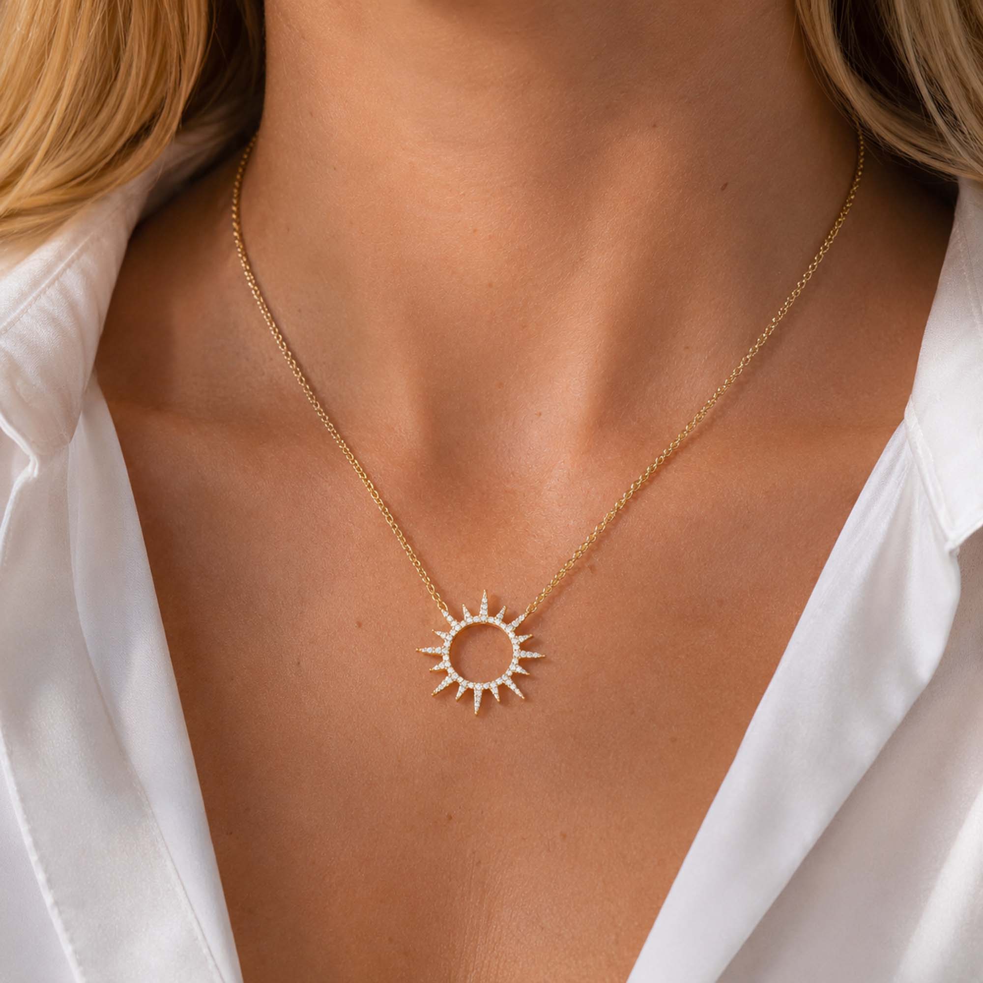 Diamond Sun Necklace in 14K Gold