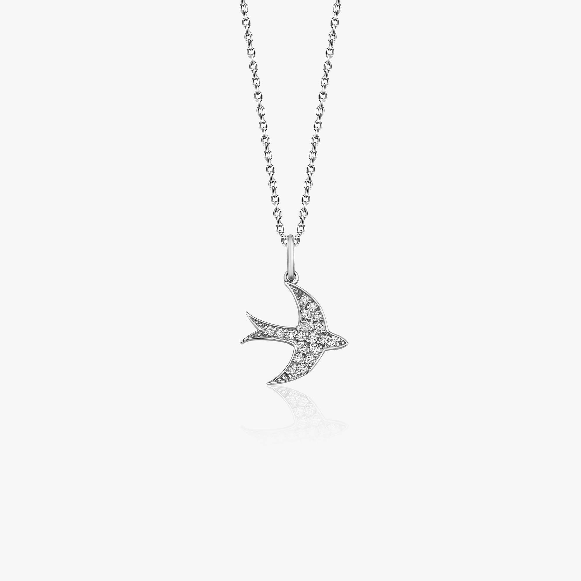 Diamond Swallow Bird Necklace in 14K Gold