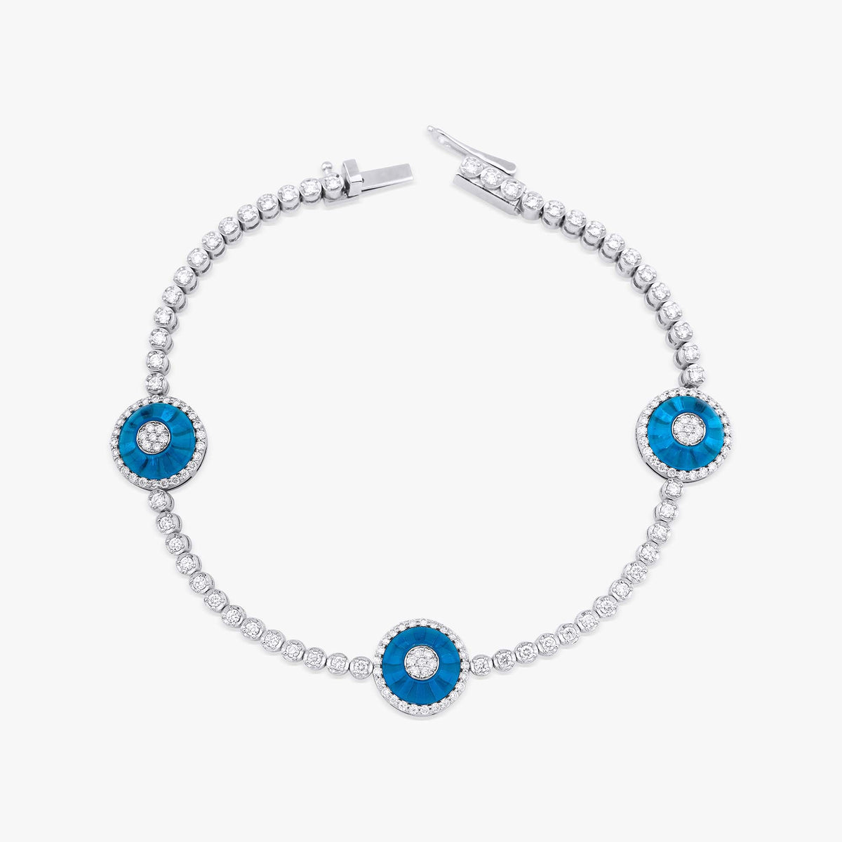 Diamond Three Evil Eye Tennis Bracelet in 14K Gold