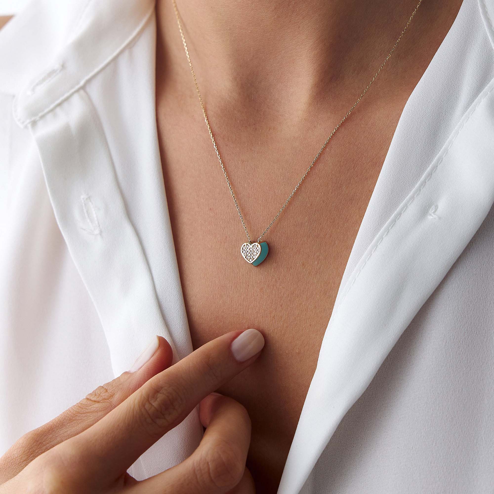 Diamond Turquoise Heart Necklace in 14K Gold