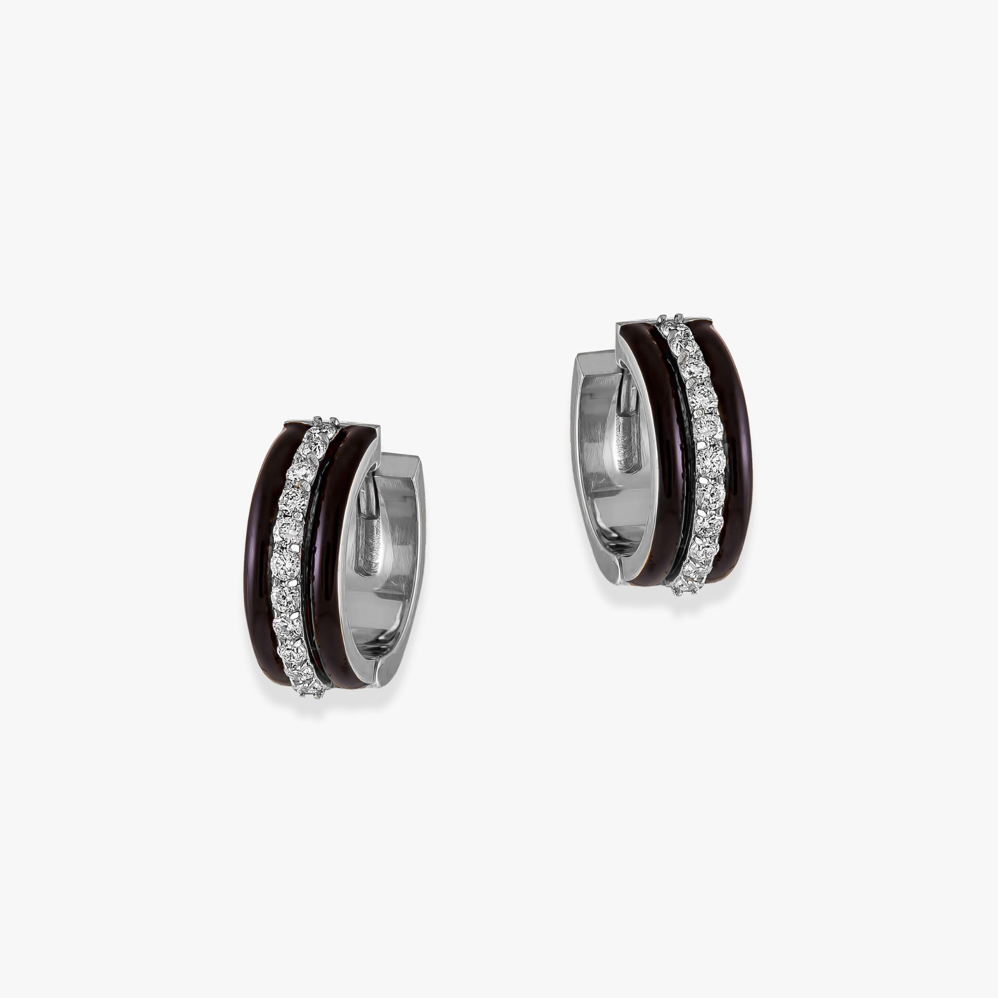 Diamond Black Enamel Hoops in 14K Gold / Chocolate Cake