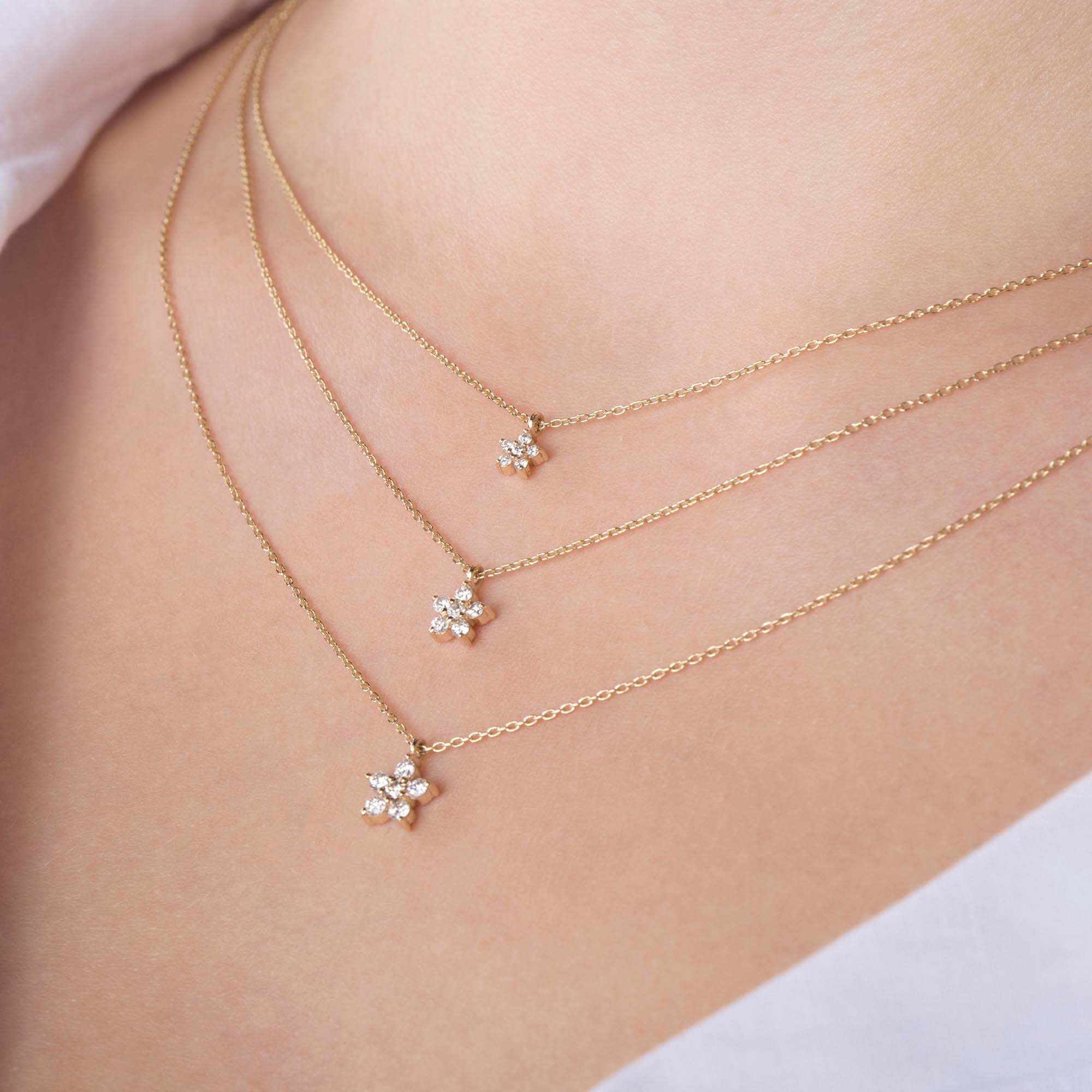 Mini Diamond Flower Necklace in 14K Gold
