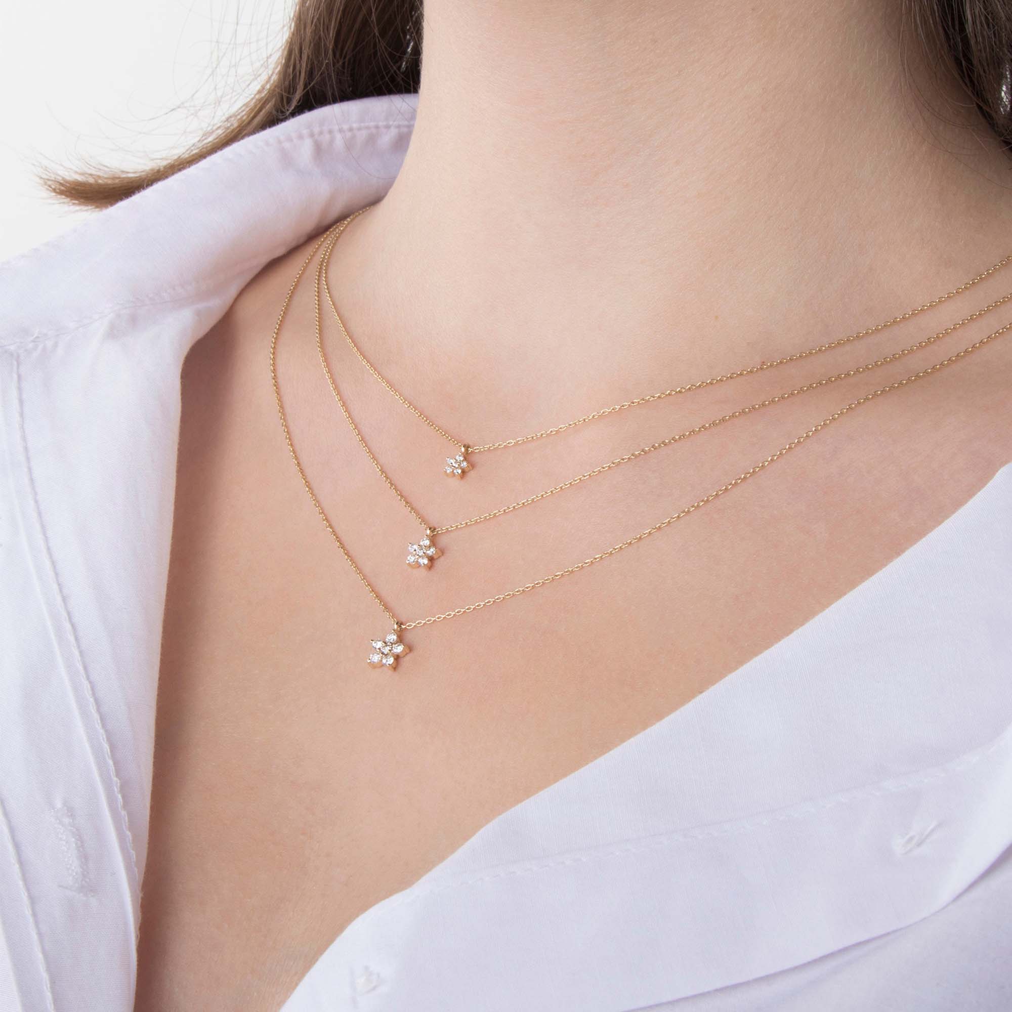 Mini Diamond Flower Necklace in 14K Gold