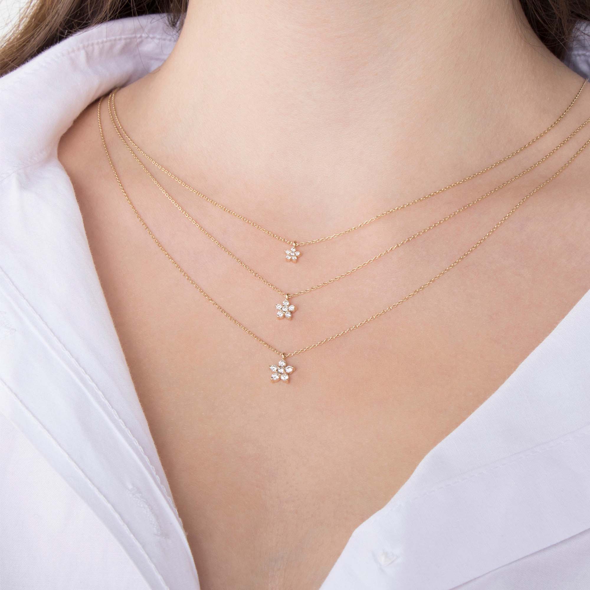 Mini Diamond Flower Necklace in 14K Gold