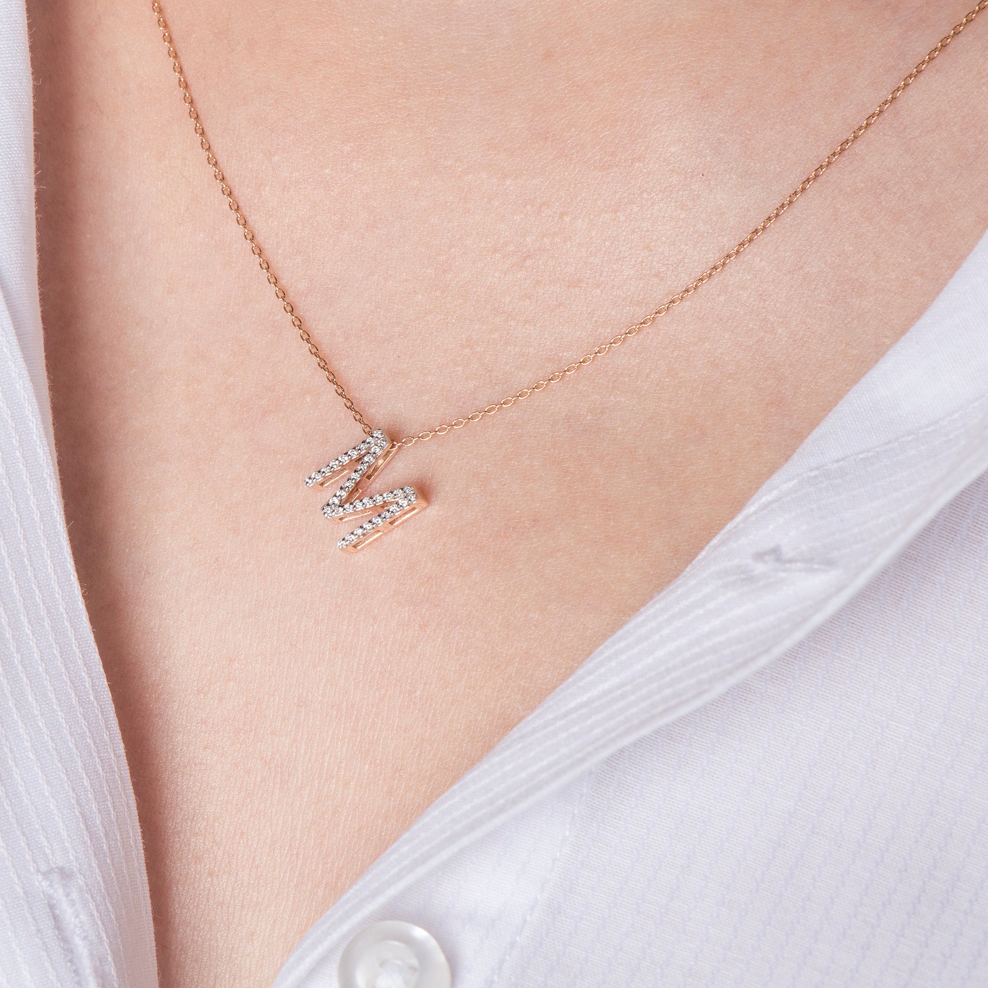 Diamond 3D Initial Necklace in 14K Gold