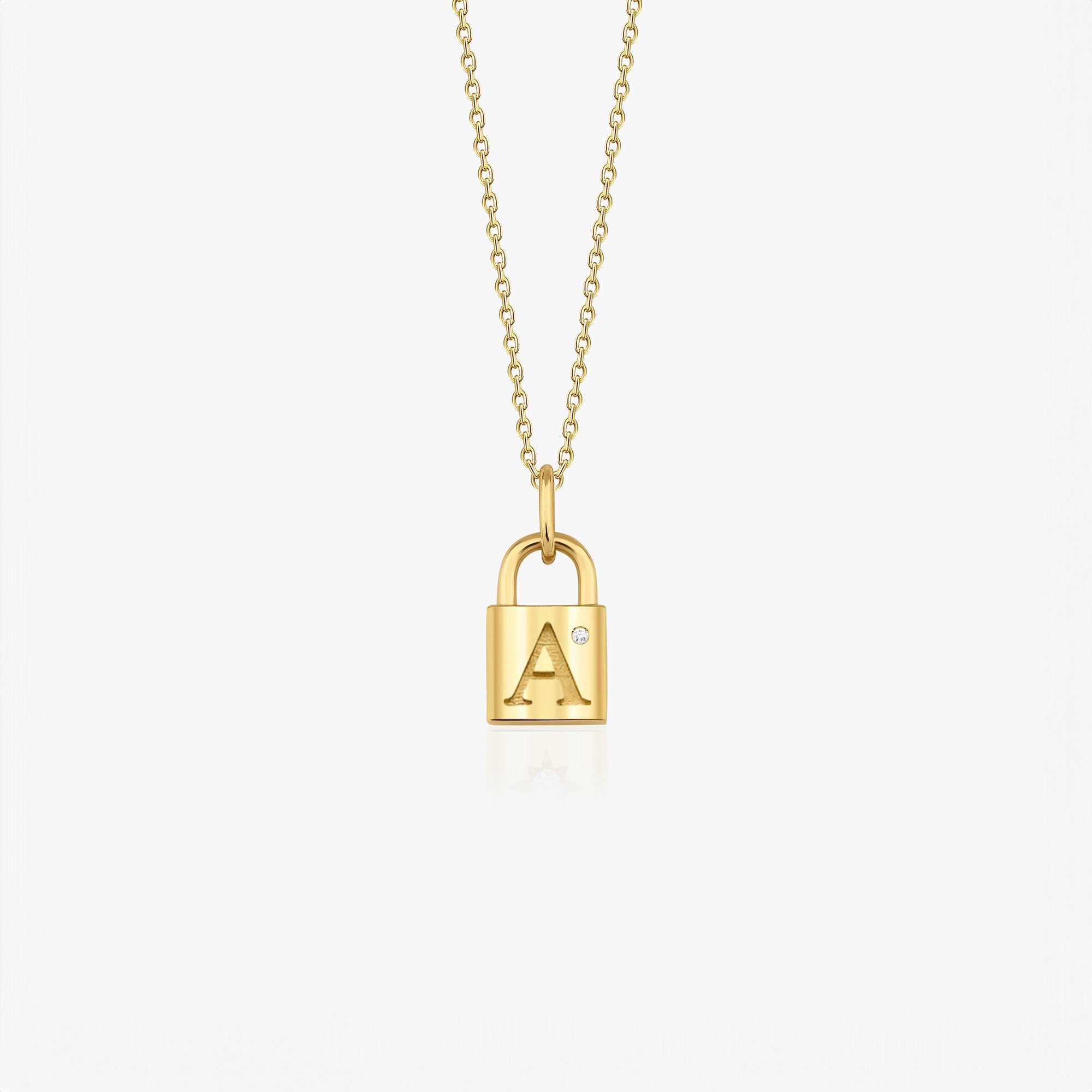 Birthstone Initial Padlock Necklace in 14K Gold
