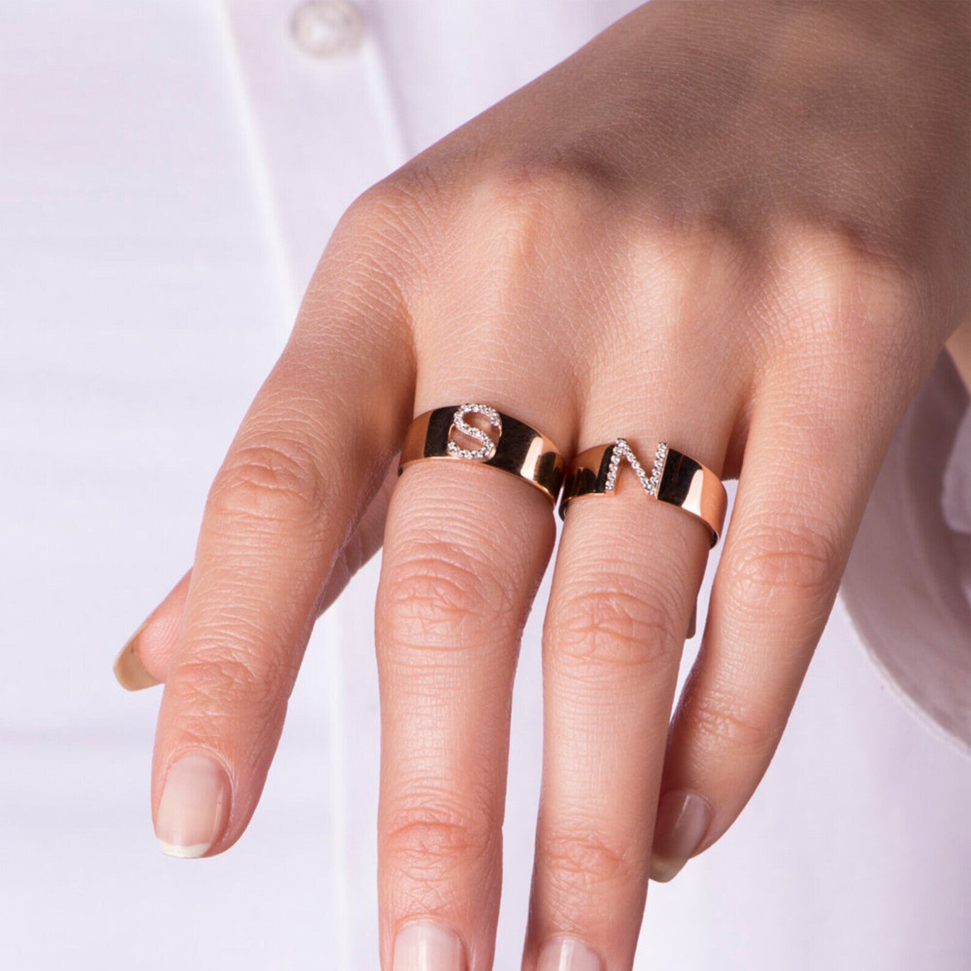 Diamond Initial Ring in 14K Gold