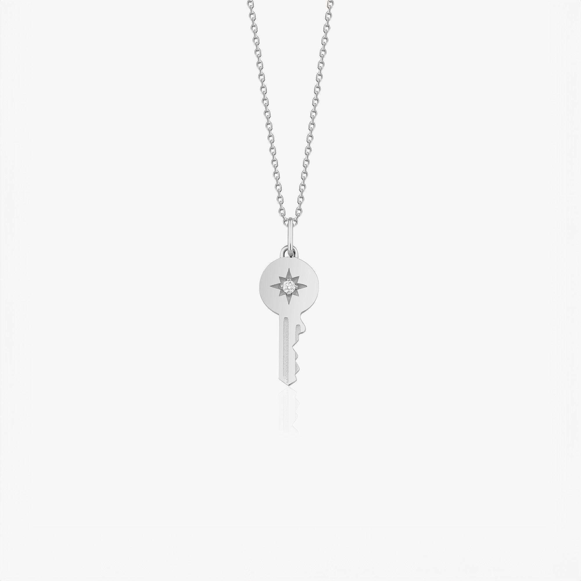 Diamond Star Inlaid Key Necklace in 14K Gold