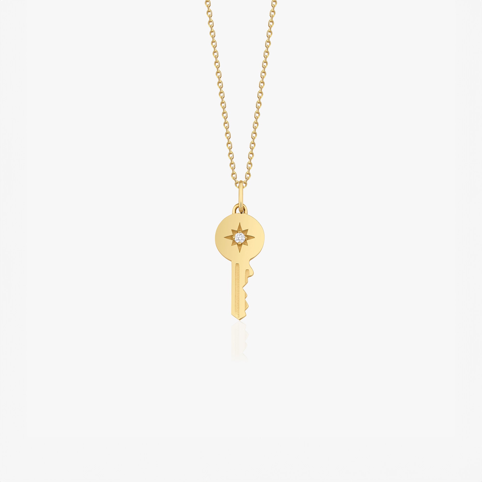 Diamond Star Inlaid Key Necklace in 14K Gold