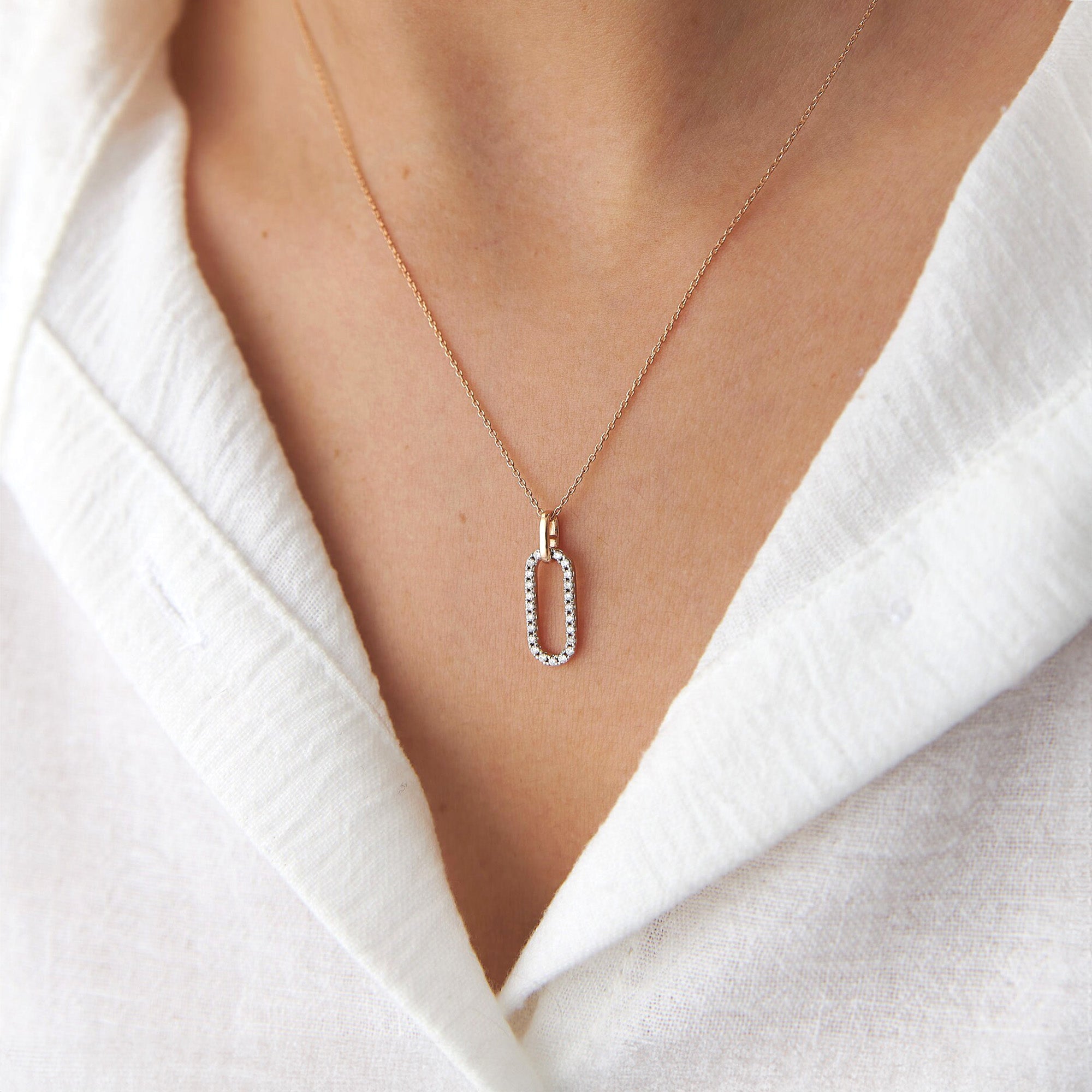 Pave Link Necklace in 14K/18K Solid Gold