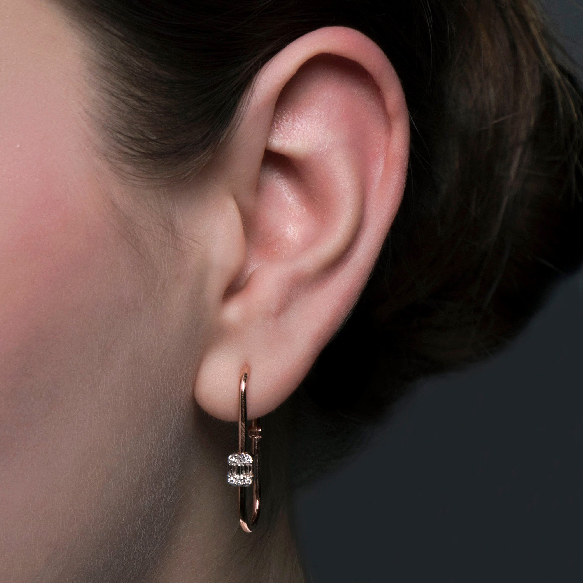 Baguette Diamond Rectangle Earrings in 14K Gold