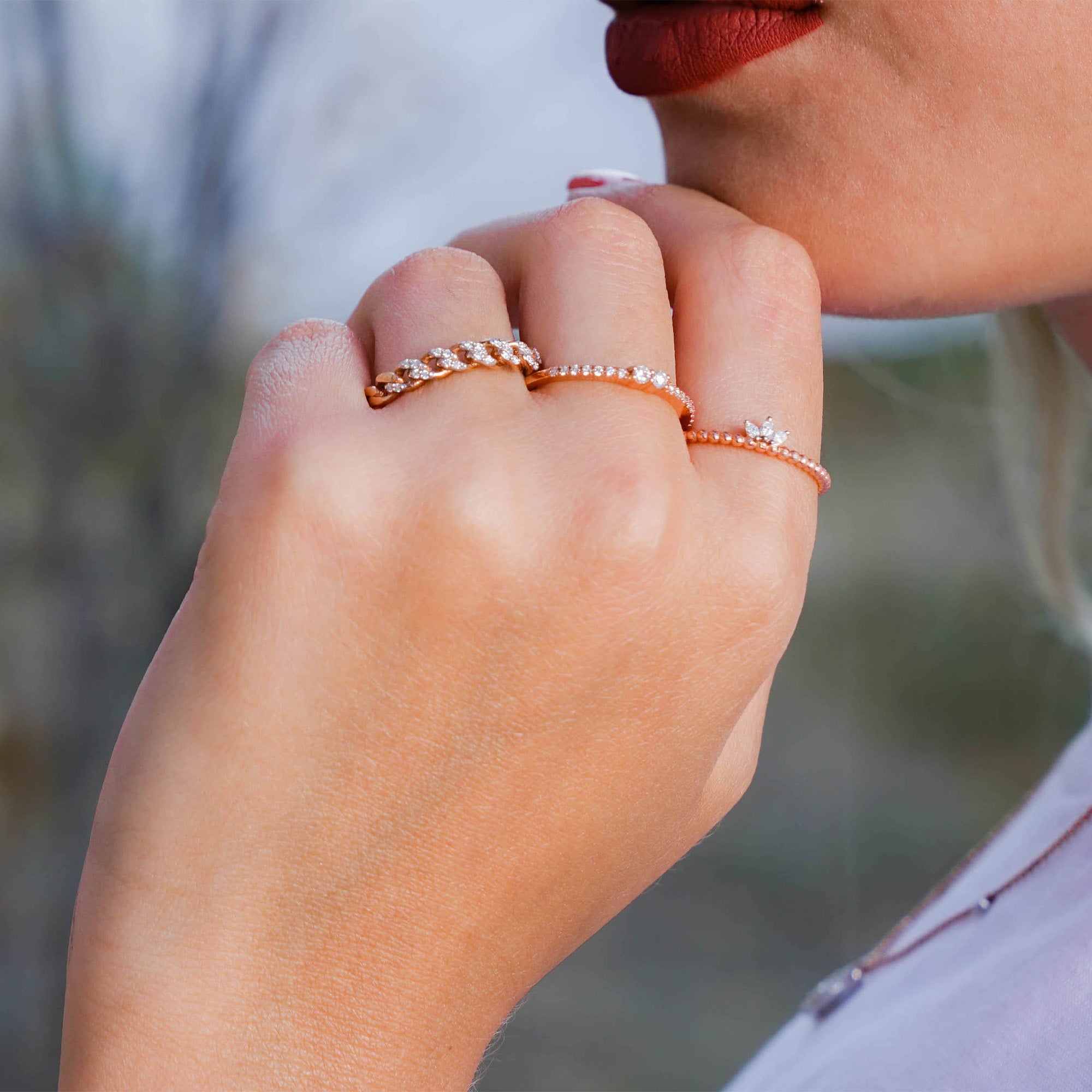 Mini Diamond Chain Ring in 18K Gold