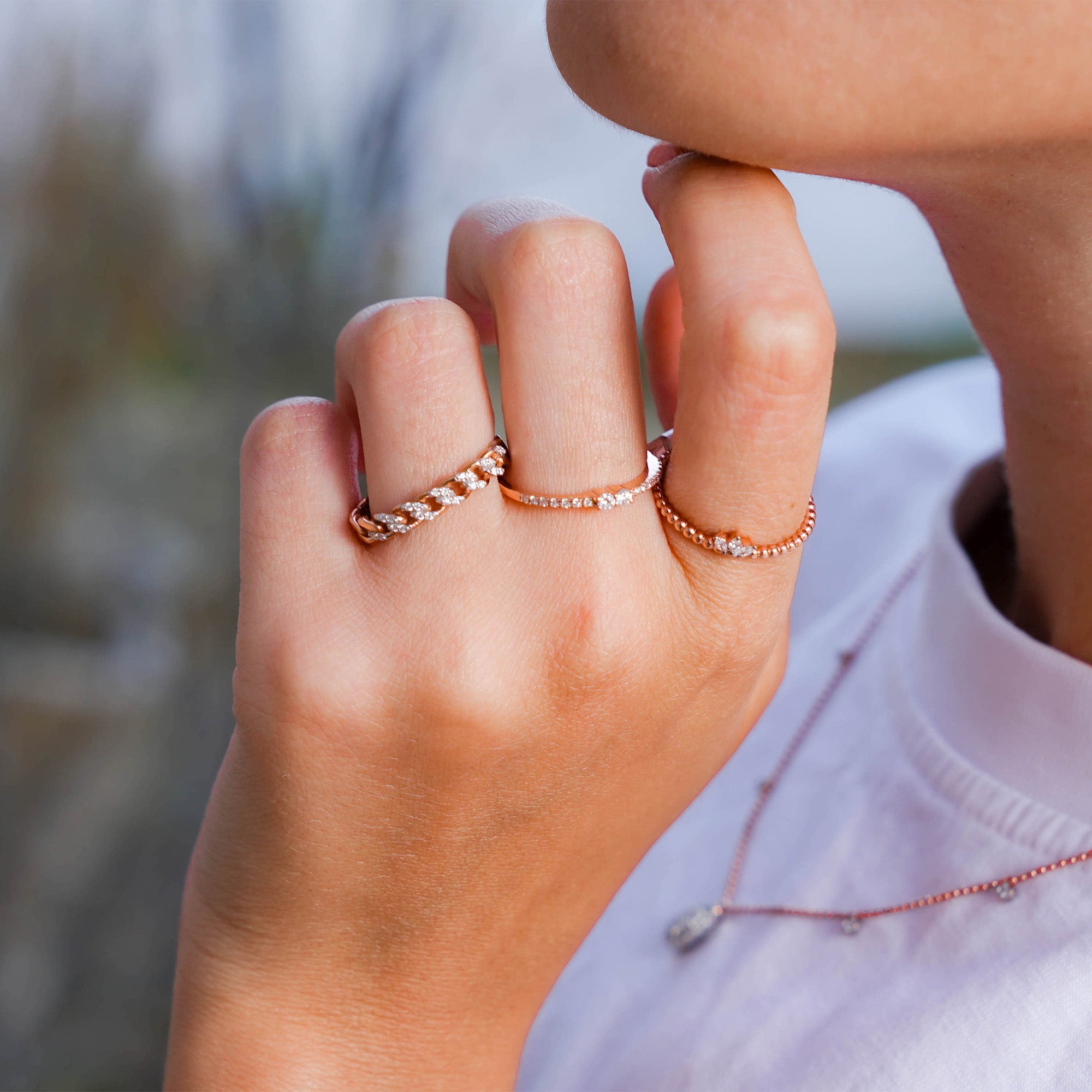 Mini Diamond Chain Ring in 18K Gold