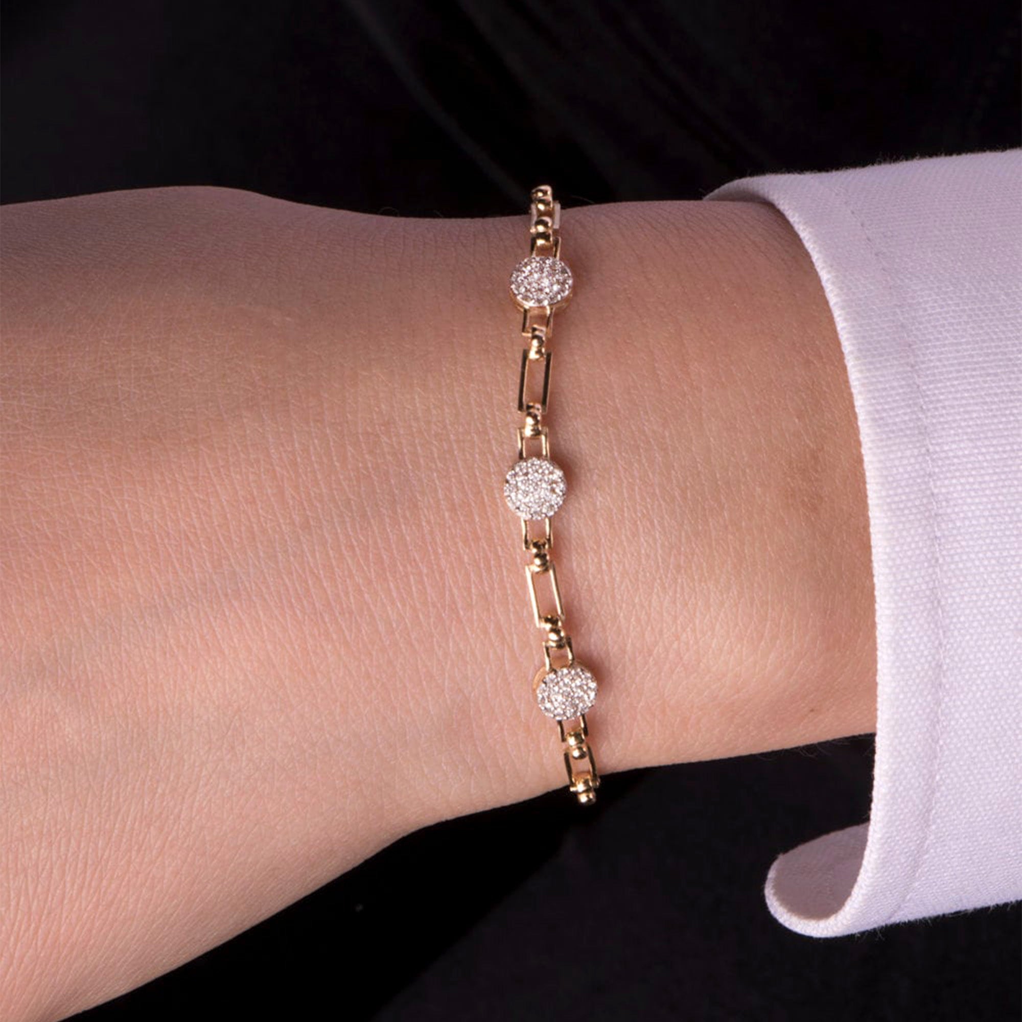 Pave Diamond Chain Bracelet in 14K Gold / Three Circle