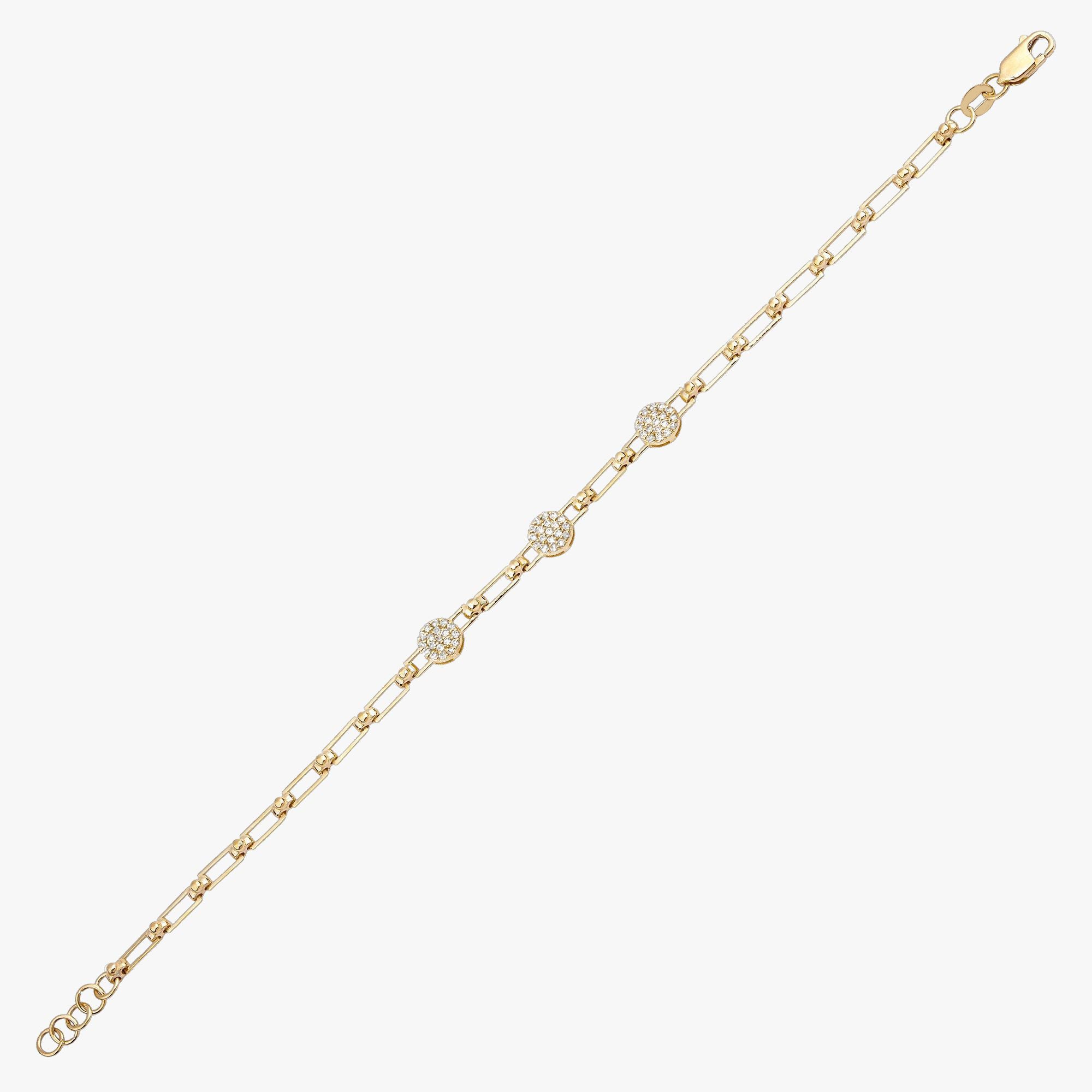 Pave Diamond Chain Bracelet in 14K Gold / Three Circle