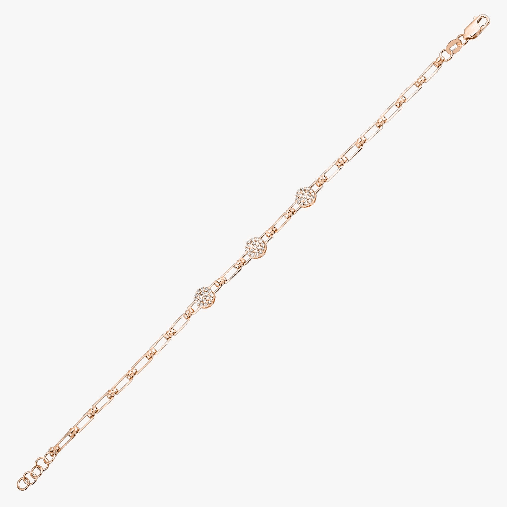 Pave Diamond Chain Bracelet in 14K Gold / Three Circle