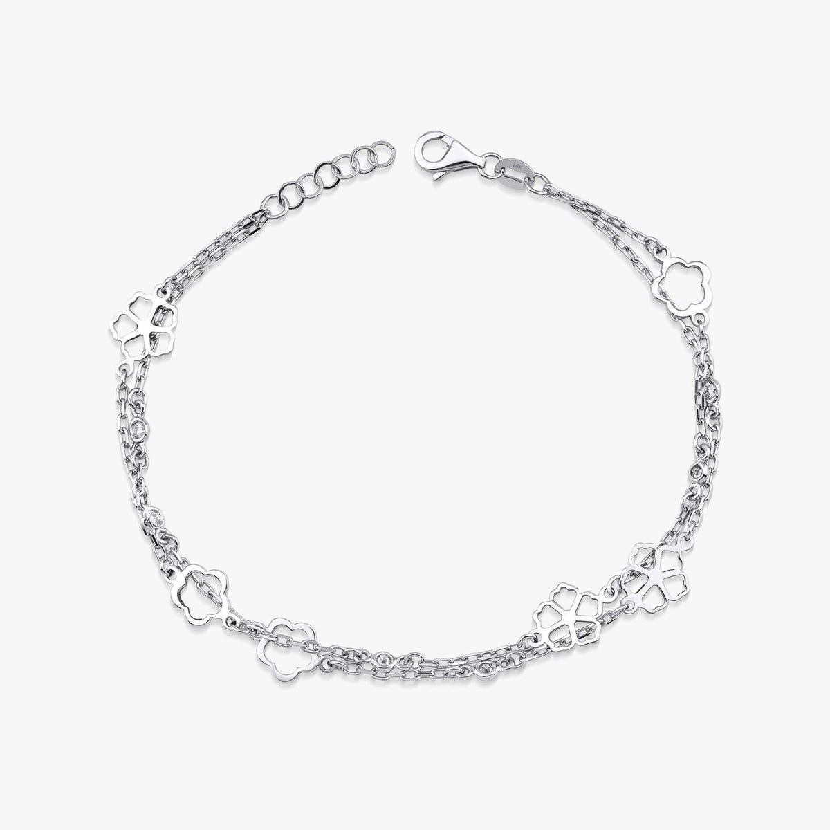 Diamond Flower Station Bracelet in 14K Gold