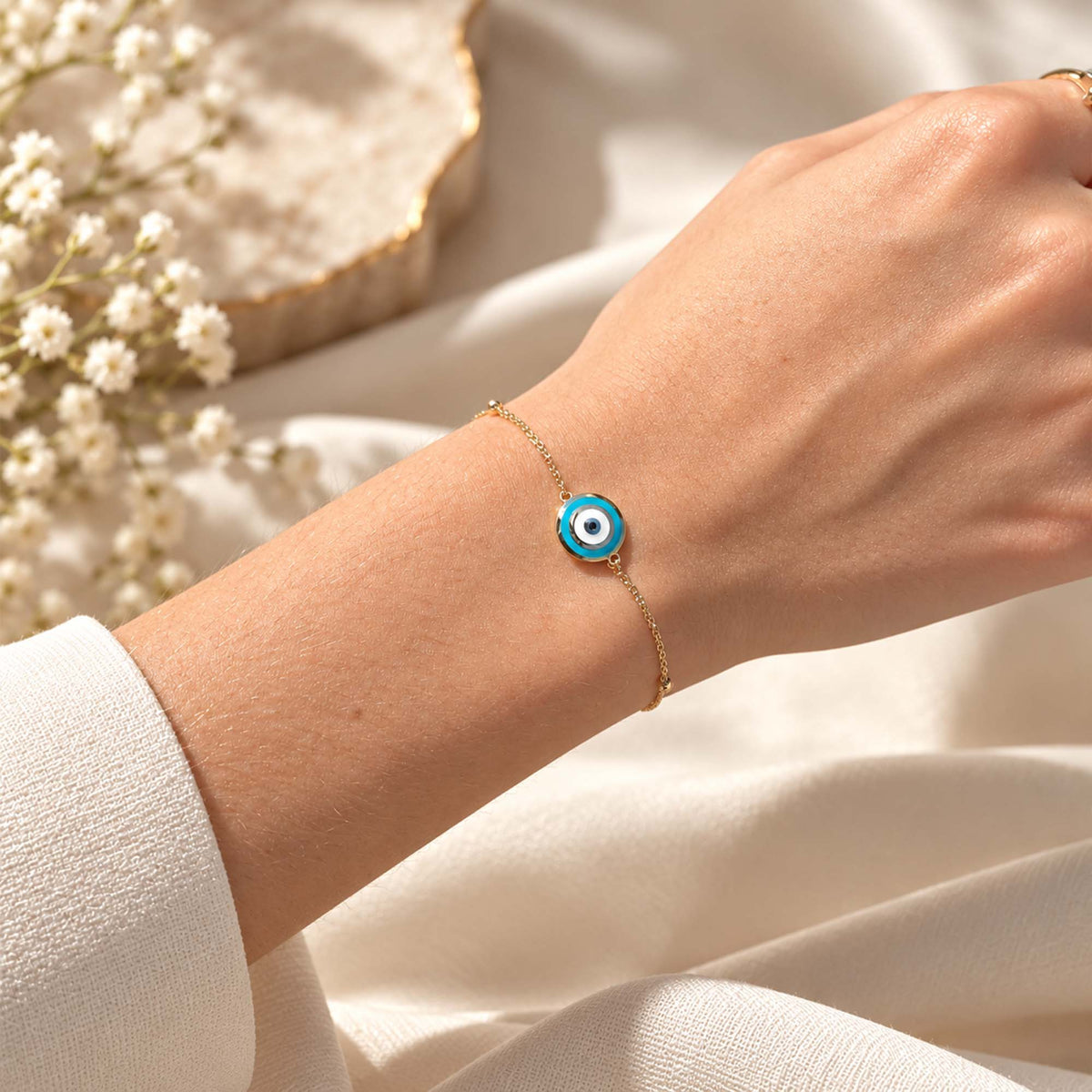 Turquoise Evil Eye Bracelet in 14K Gold